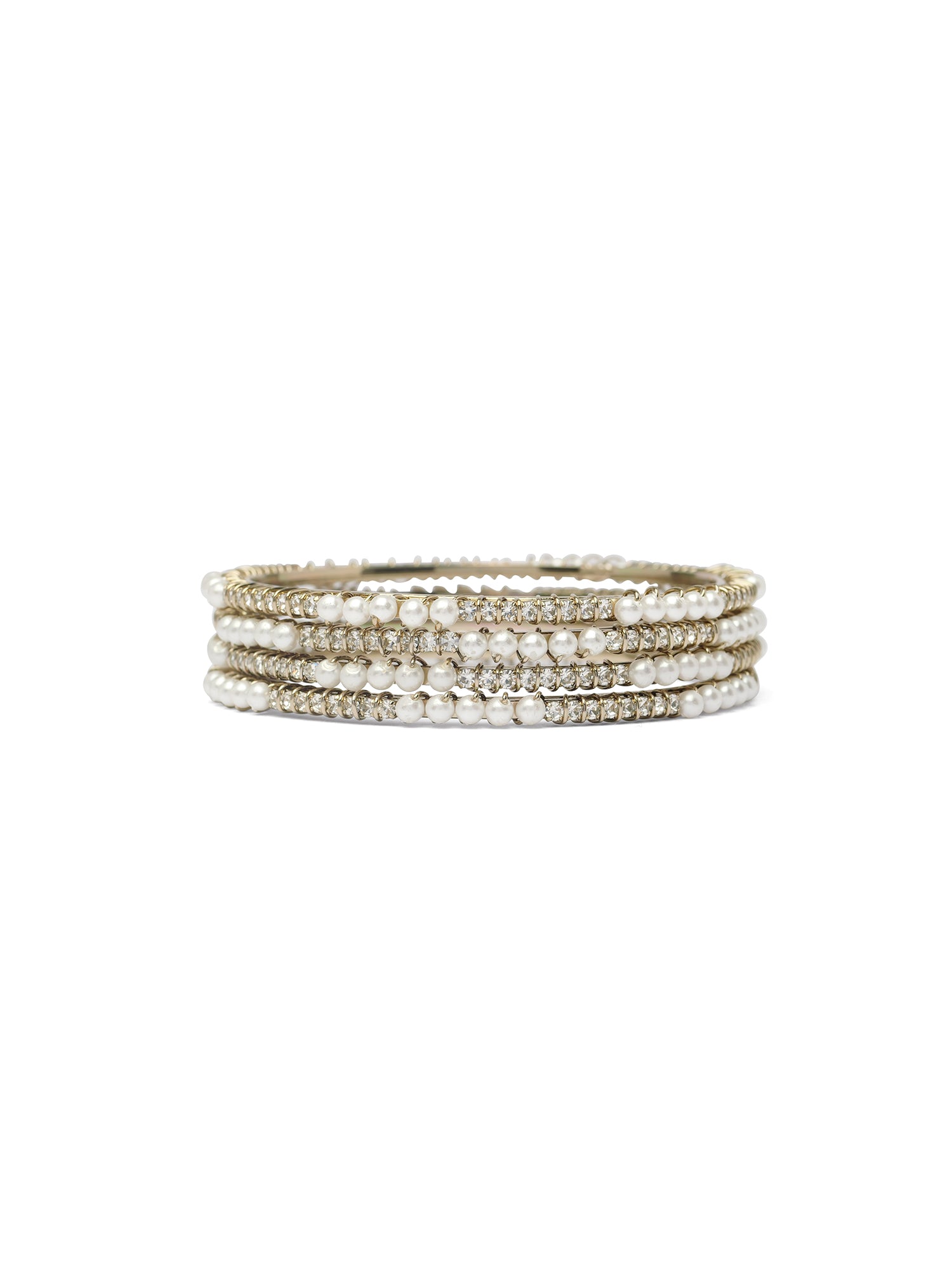 Tarana Diamante Pearl Bangles in White