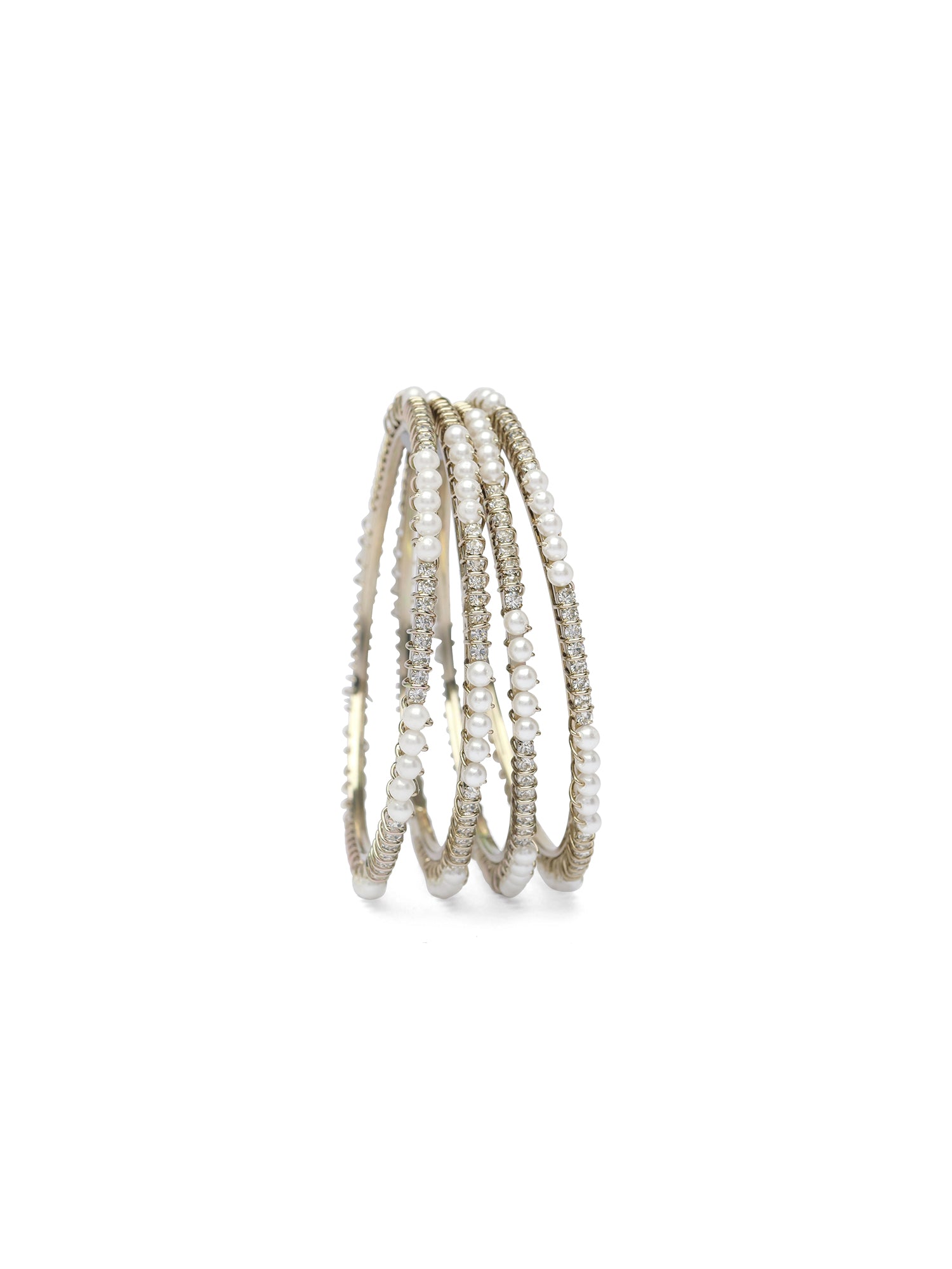 Tarana Diamante Pearl Bangles in White