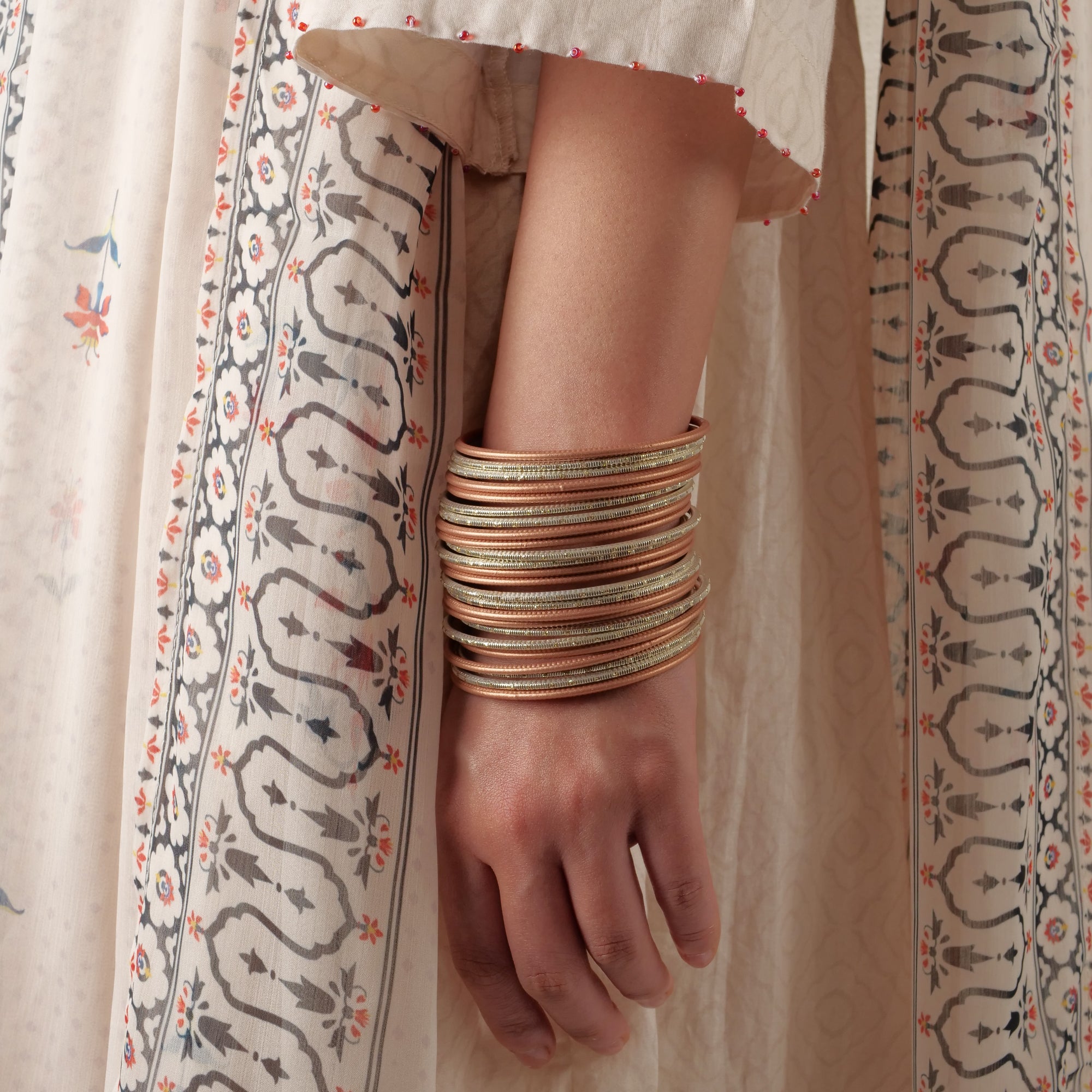 Terracotta Brown and Gold Bangle Stack