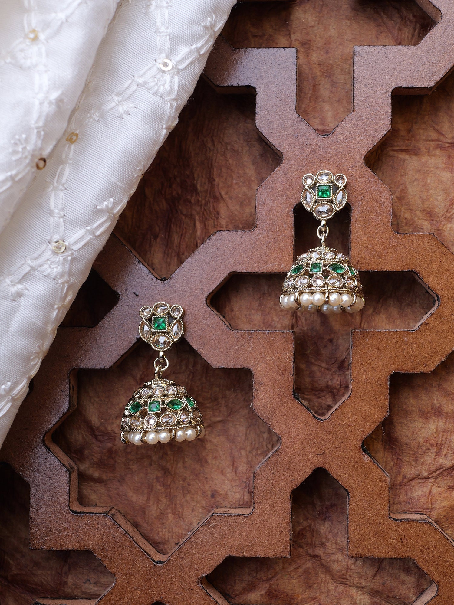 Tisha Jhumka Earrings in Green