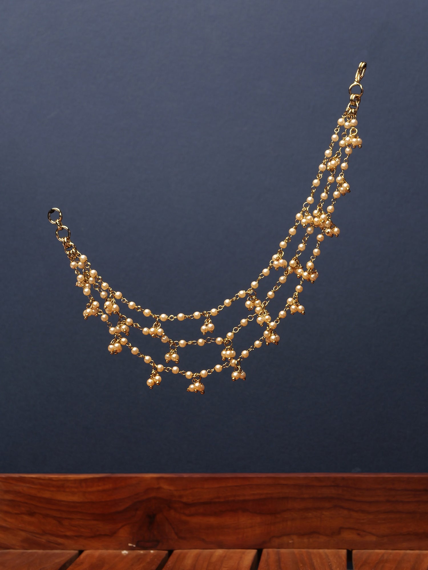 Triple Layer Pearl Ghungroo Ear Chains
