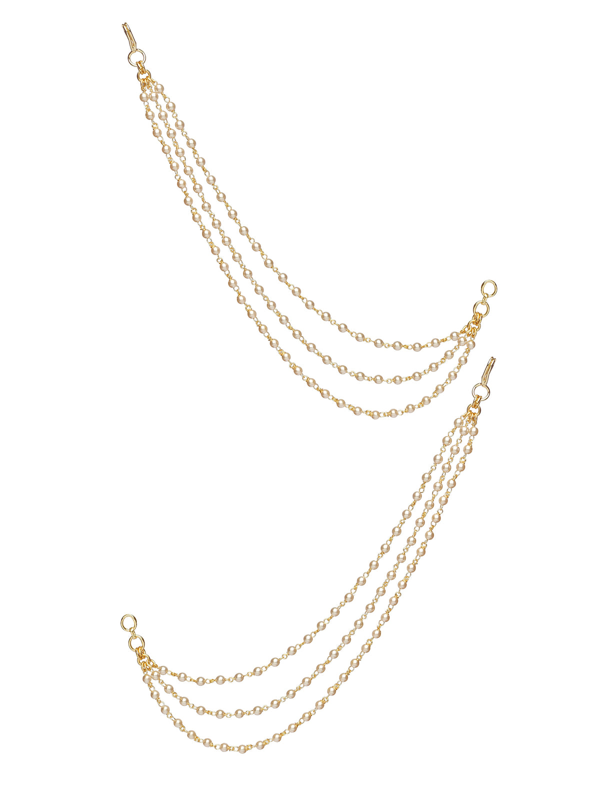 Triple Layer Bead Ear Chains in White