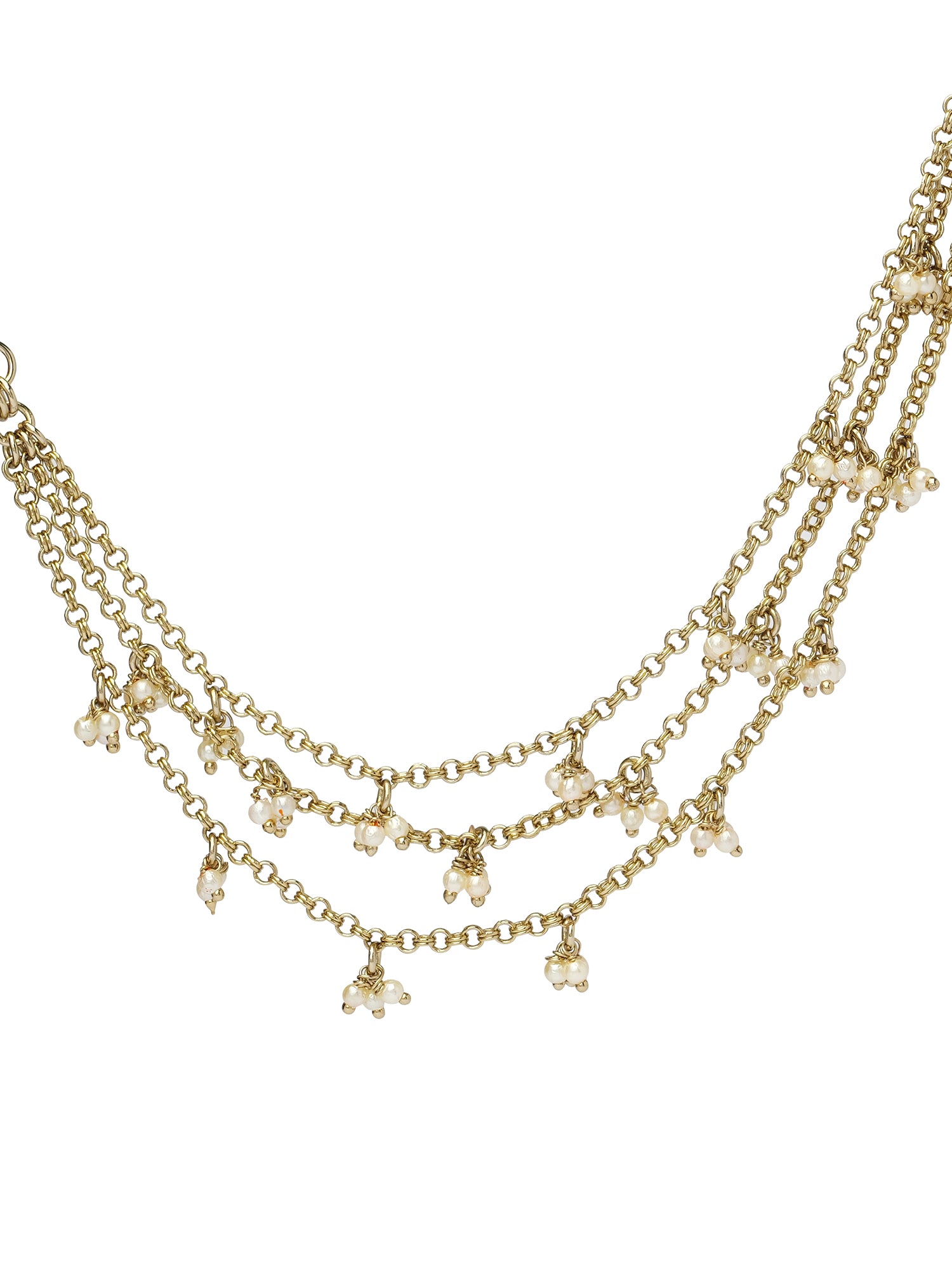 Triple Layer Chain and Pearl Ghungroo Ear Chains