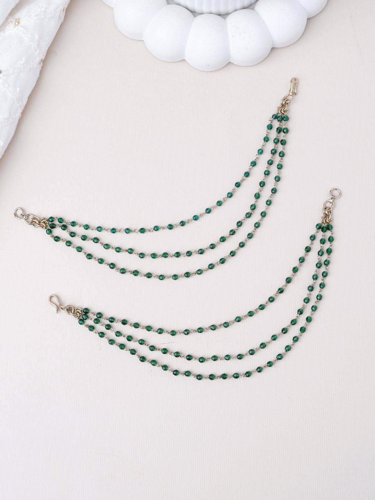 Triple Layer Bead Ear Chains in Green