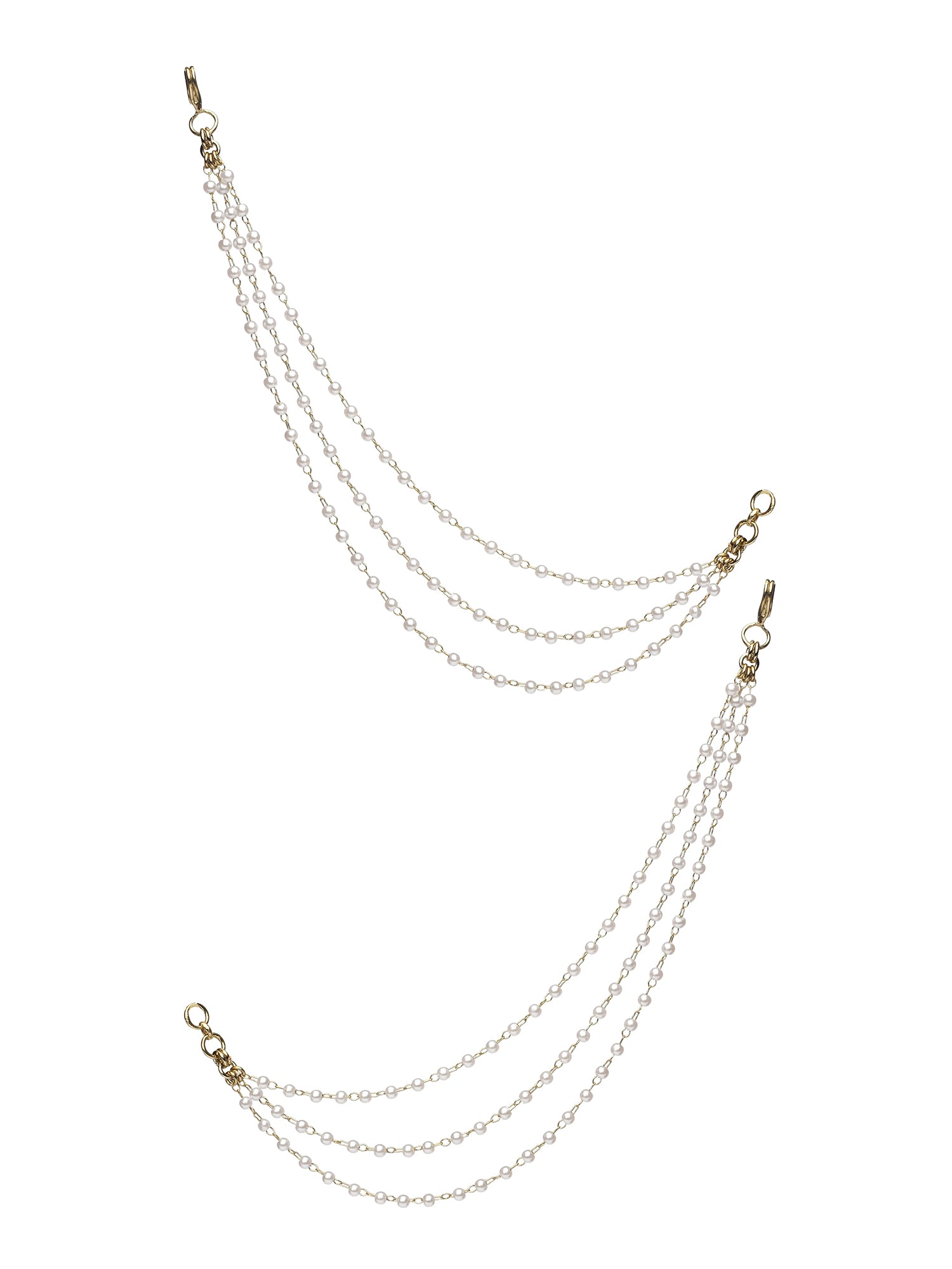 Triple Layer Pearl Ear Chains in White