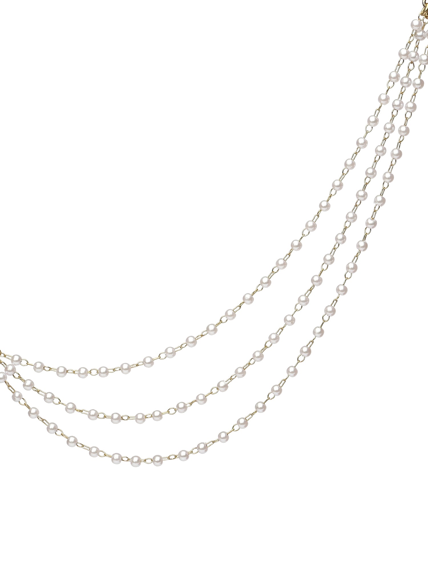 Triple Layer Pearl Ear Chains in White