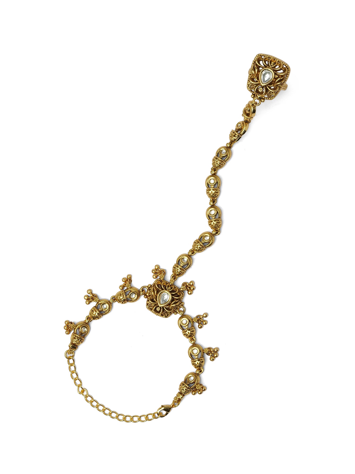 Triveni Kundan Hand Chain in White