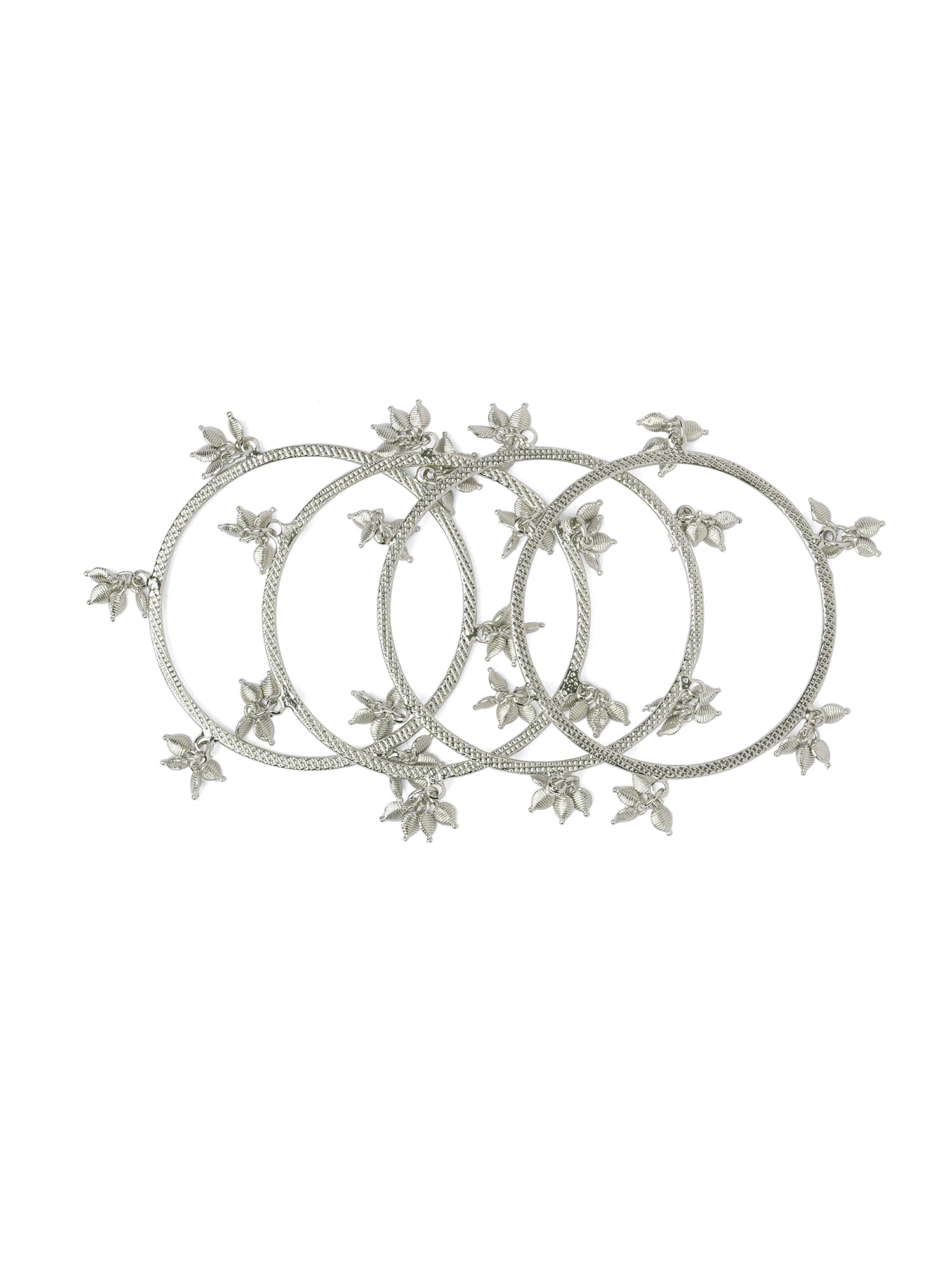 Tulsi Leaf Drop Bangles in Rhodium