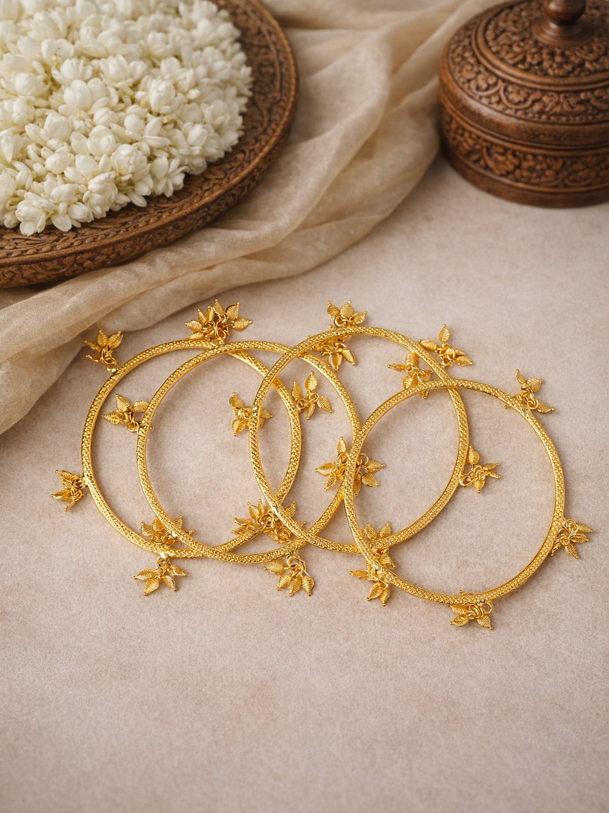 Tulsi Leaf Drop Bangles in Gold