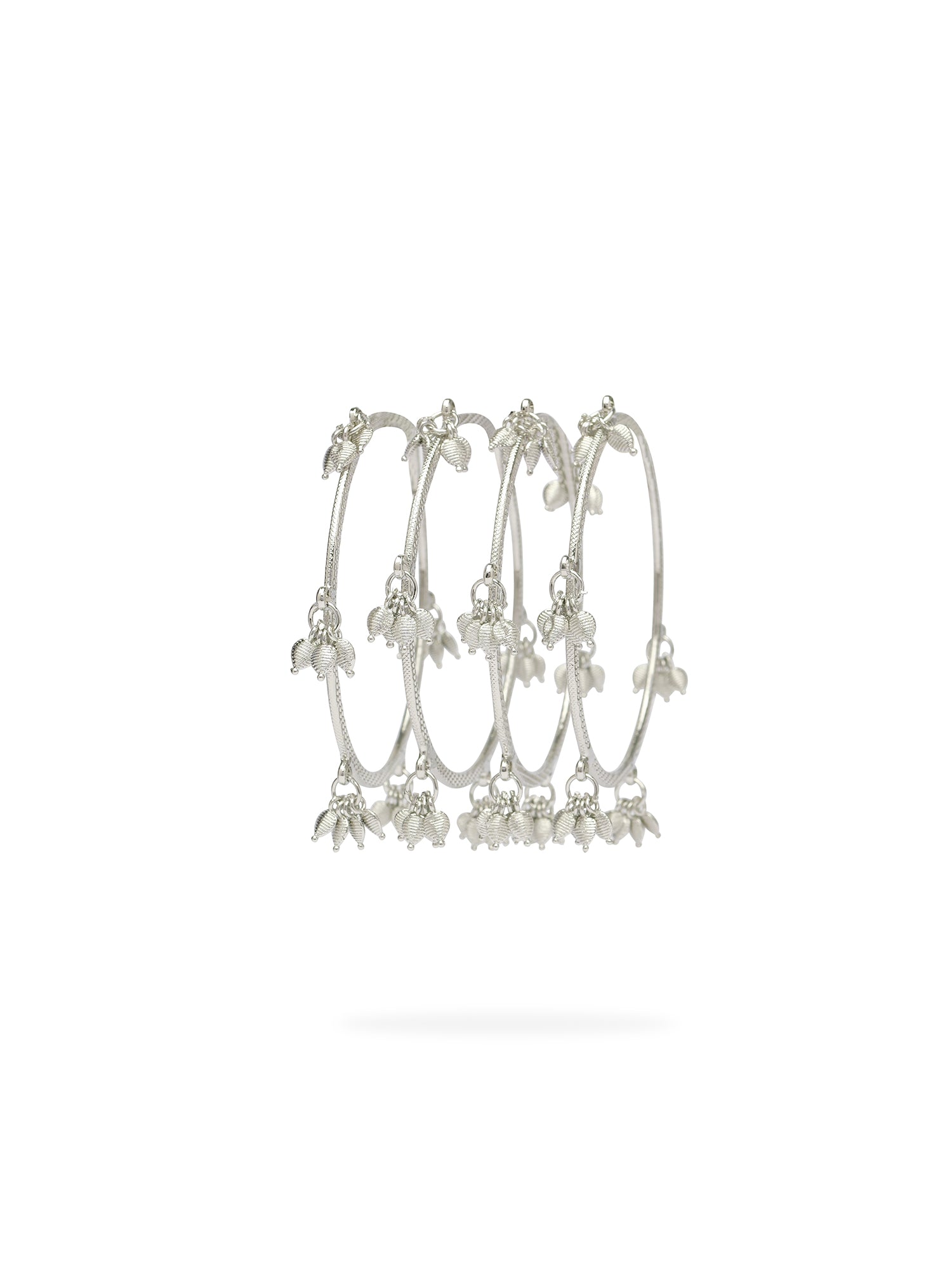 Tulsi Leaf Drop Bangles in Rhodium