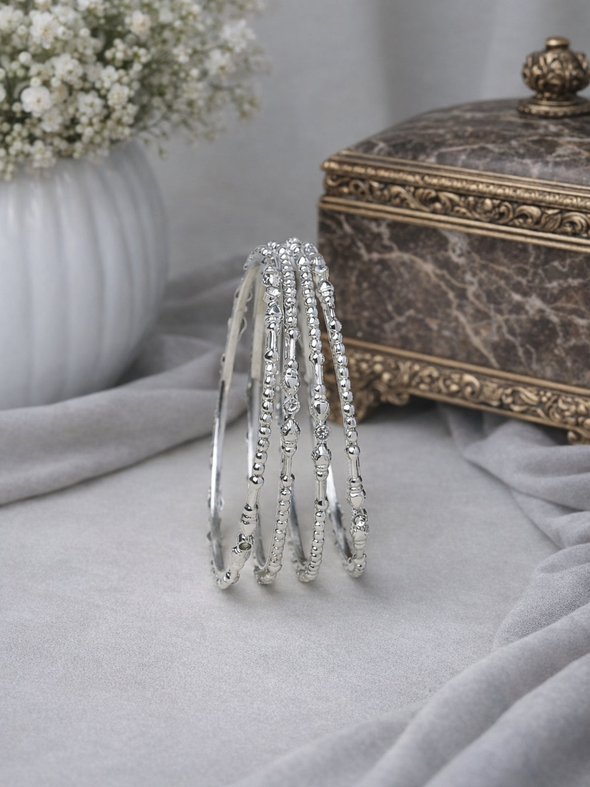 Urvi Diamante Bangles in Rhodium