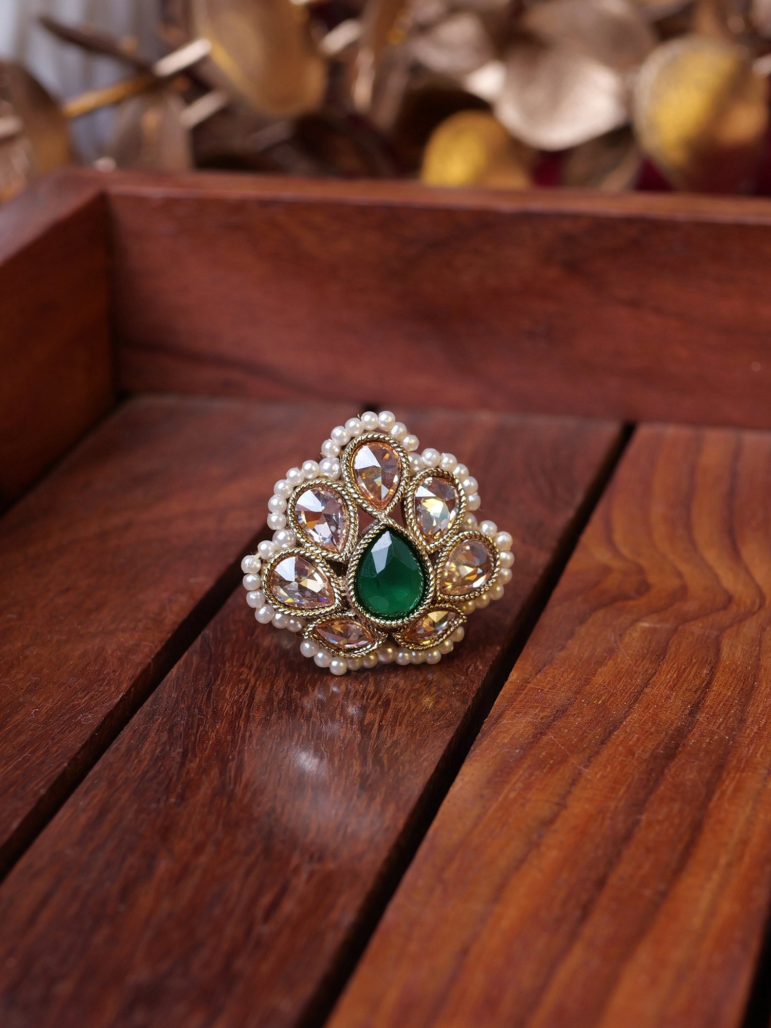 Utsav Pearl Ring in Green