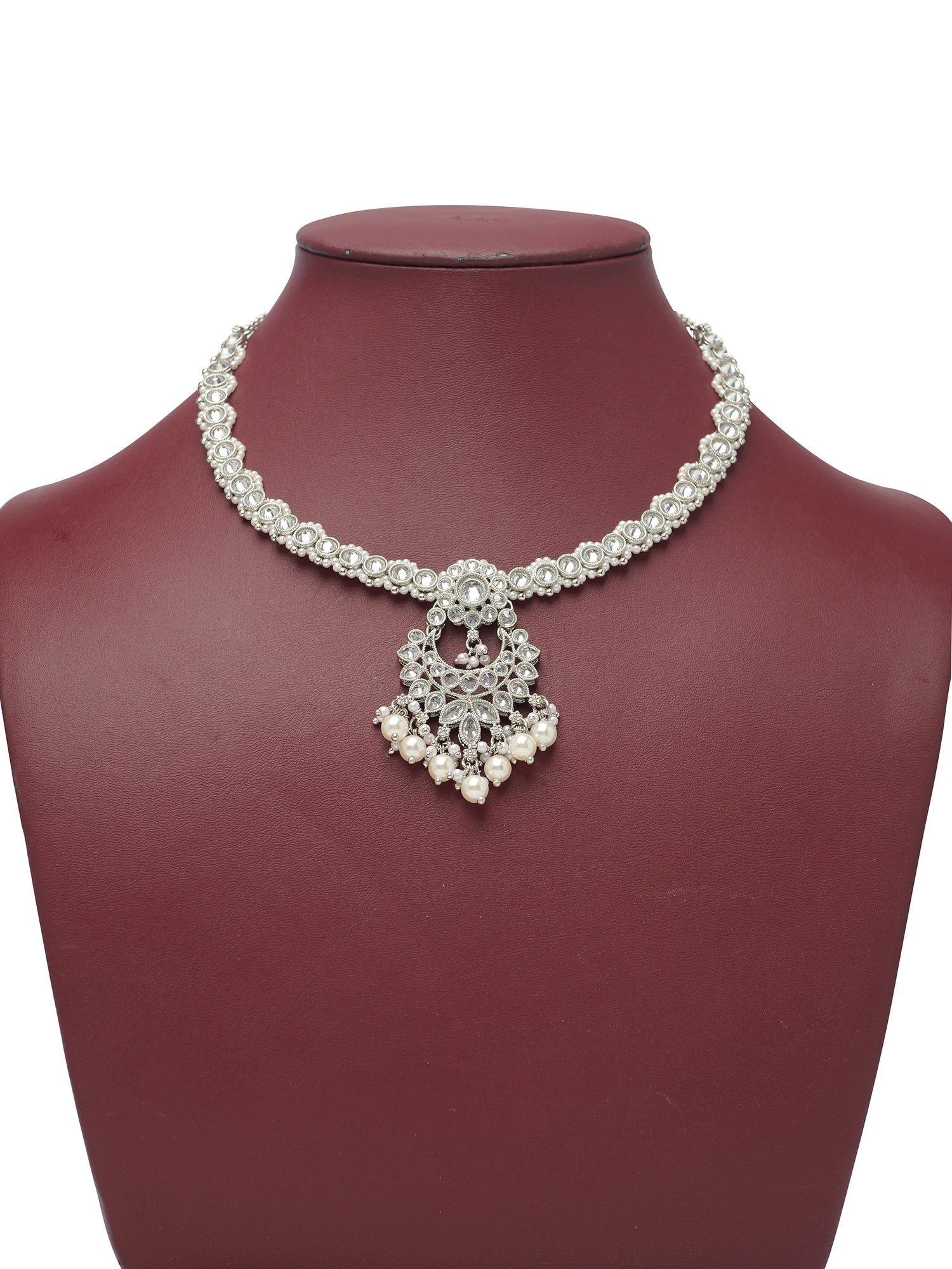 Vaishali Necklace Set in Rhodium
