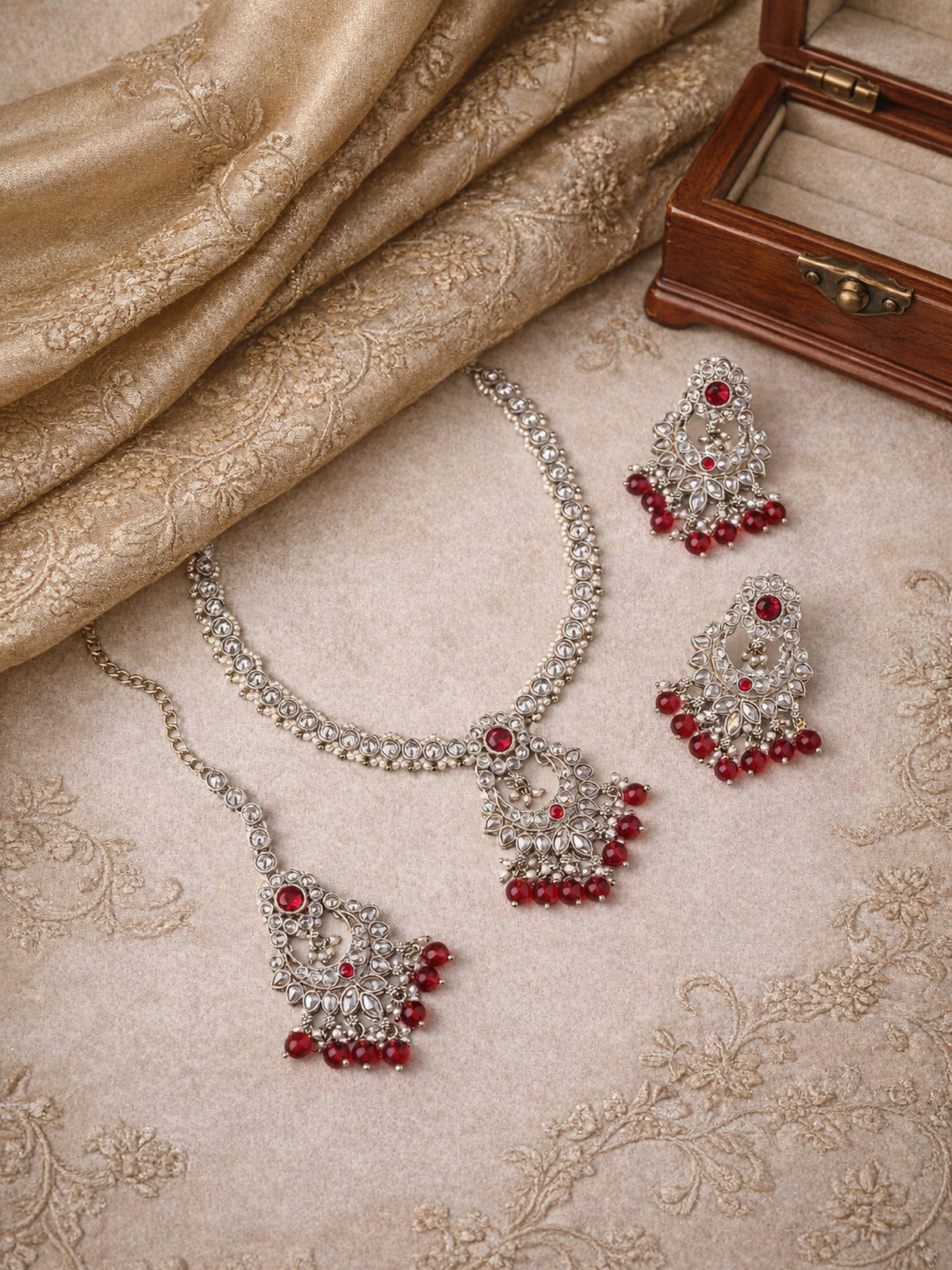 Vaishali Necklace Set in Maroon