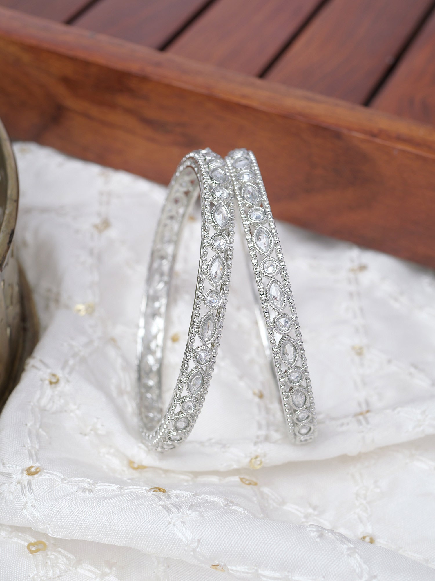 Vamika Kada Bangles in Rhodium