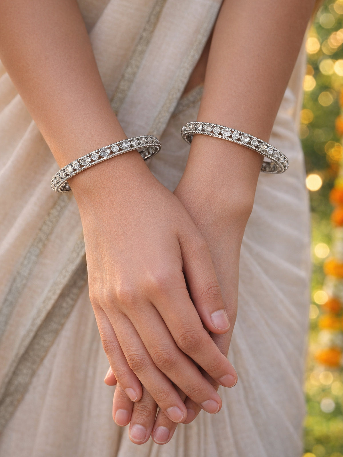 Vamika Kada Bangles in Rhodium