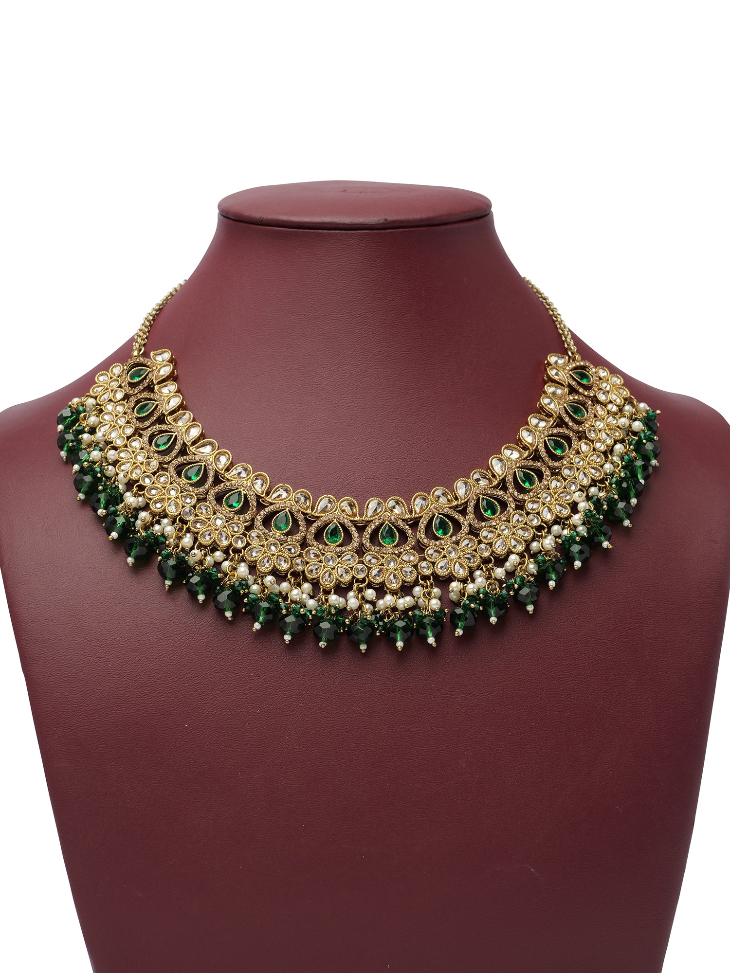 Vandana Necklace Set in Green and Antique Gold