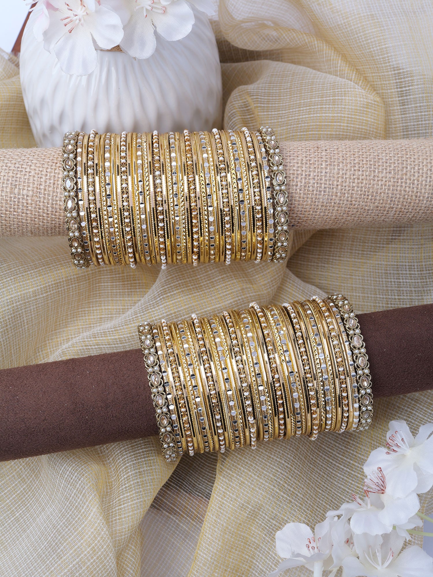 Varisha Two Hand Bangle Set in Antique Gold