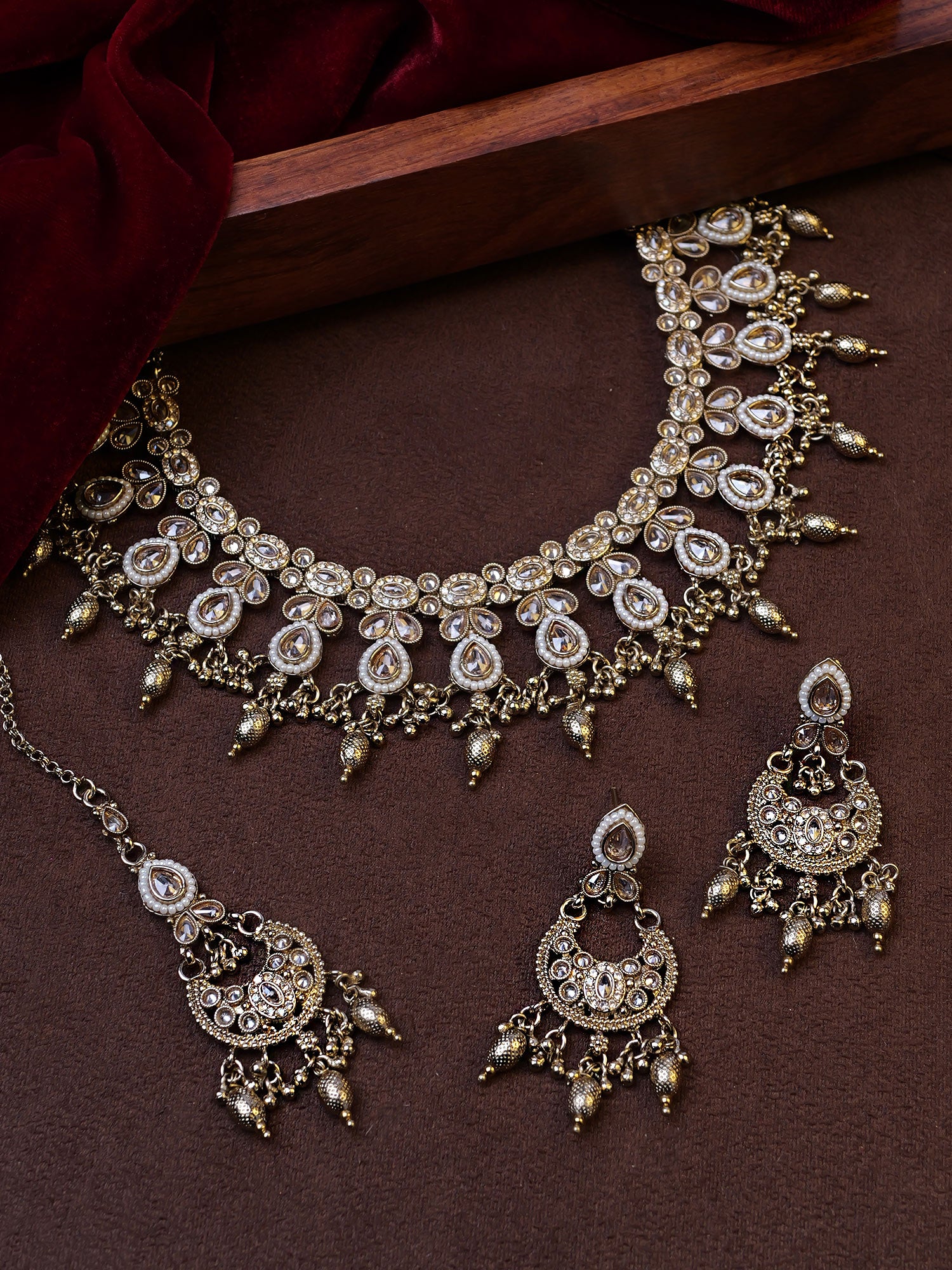 Vedika Necklace Set in Antique Gold