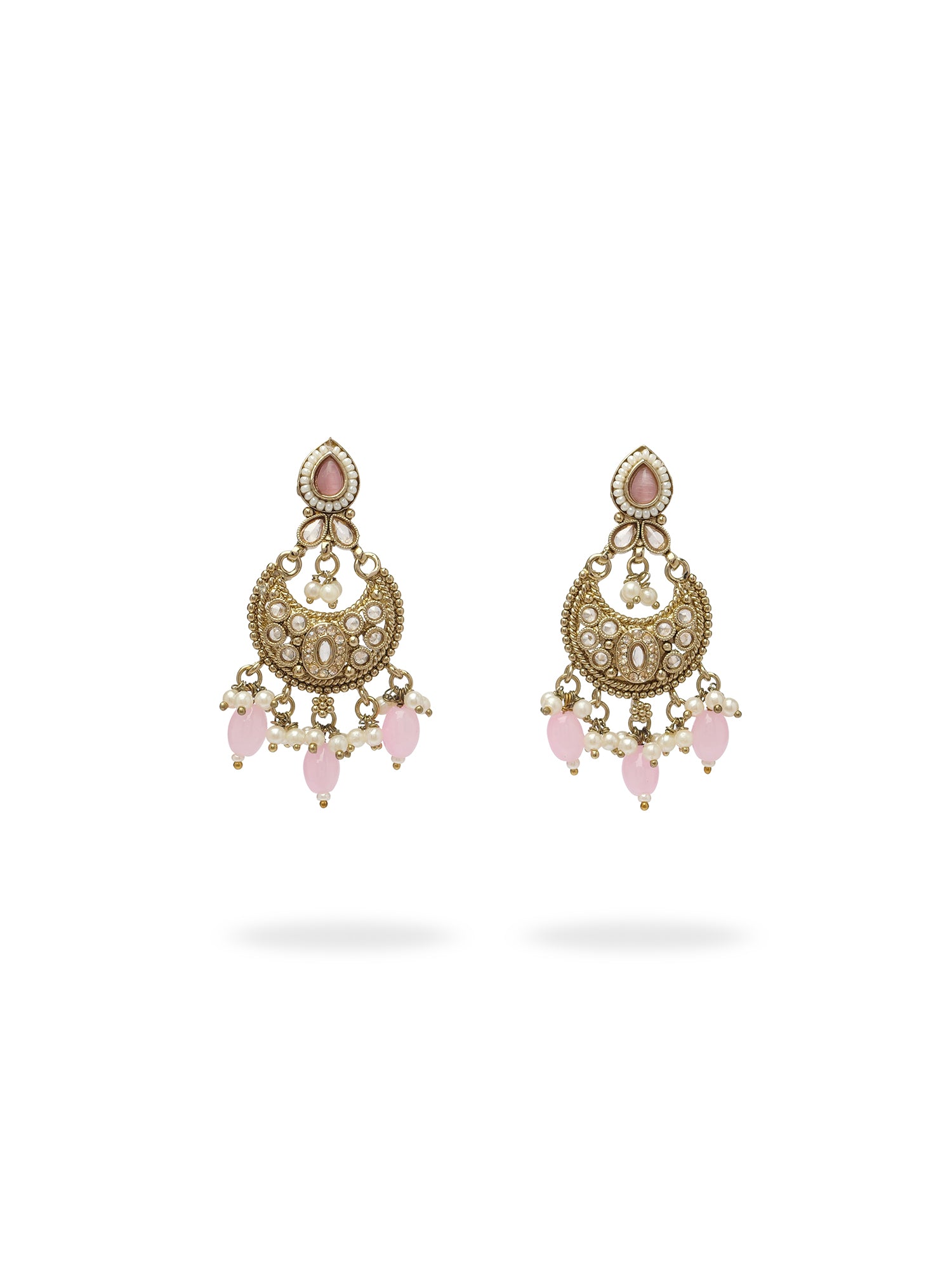 Vedika Pearl Necklace Set in Light Pink