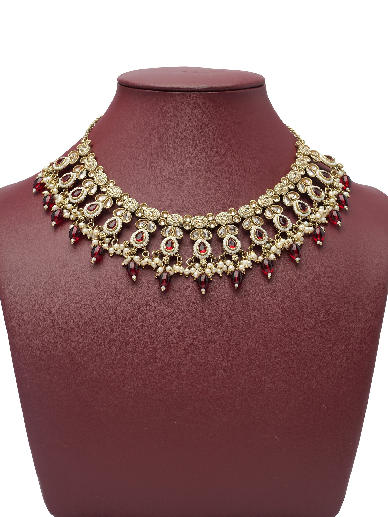 Vedika Pearl Necklace Set in Maroon