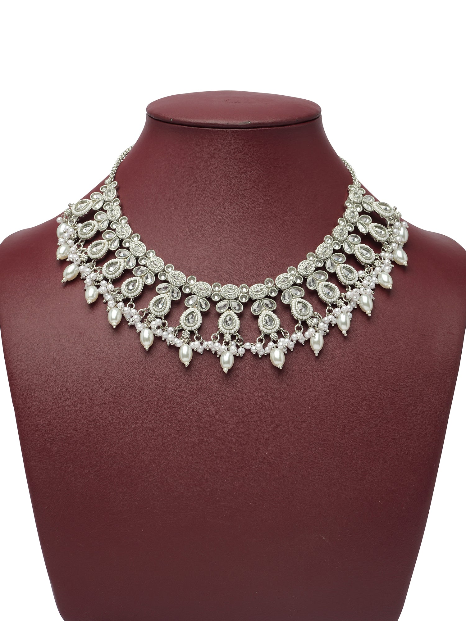 Vedika Pearl Necklace Set in Rhodium