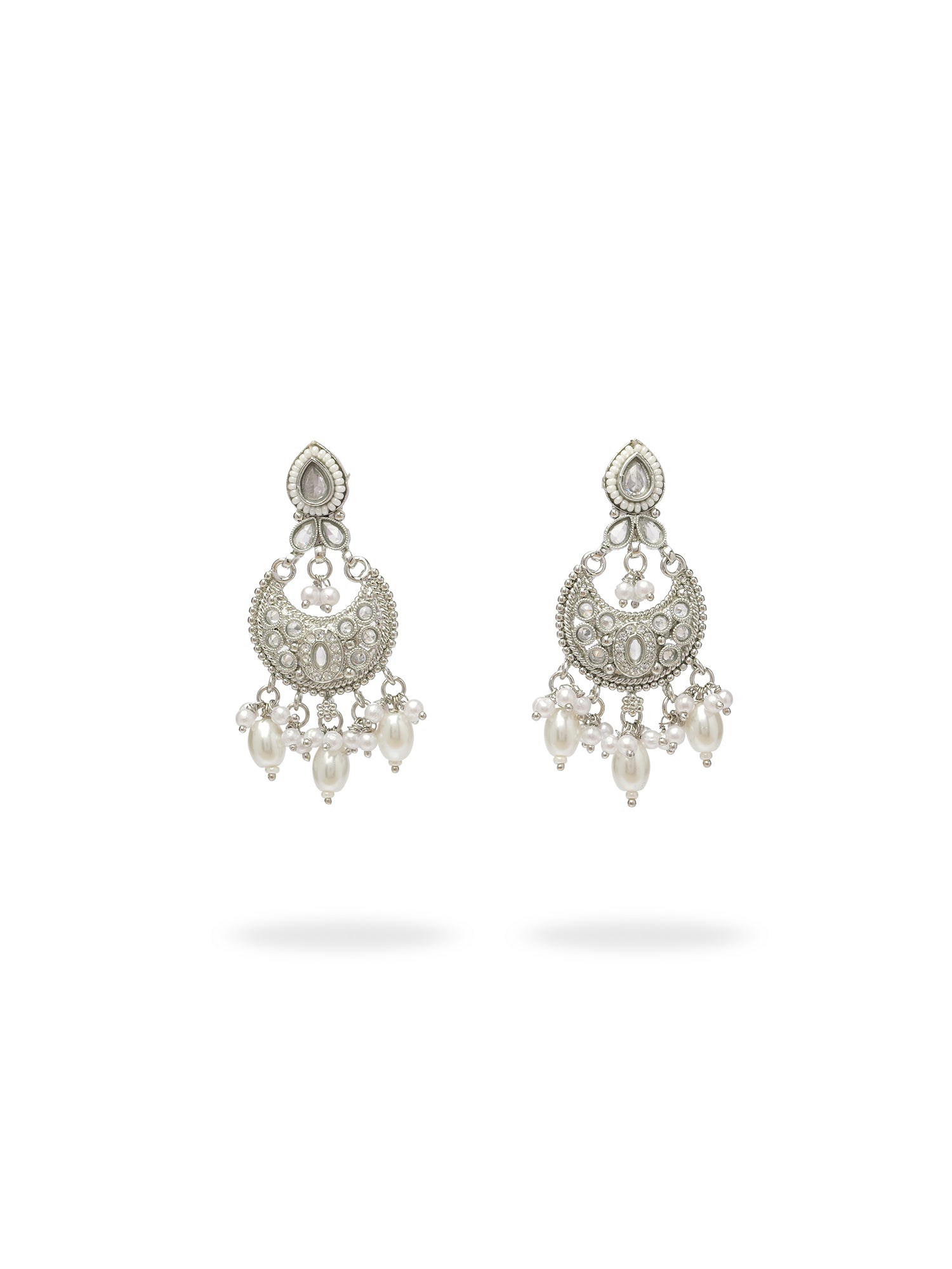 Vedika Pearl Necklace Set in Rhodium