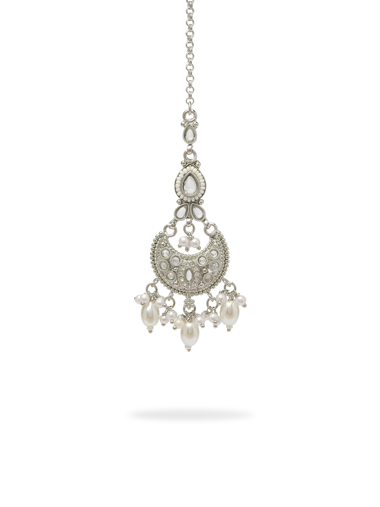 Vedika Pearl Necklace Set in Rhodium