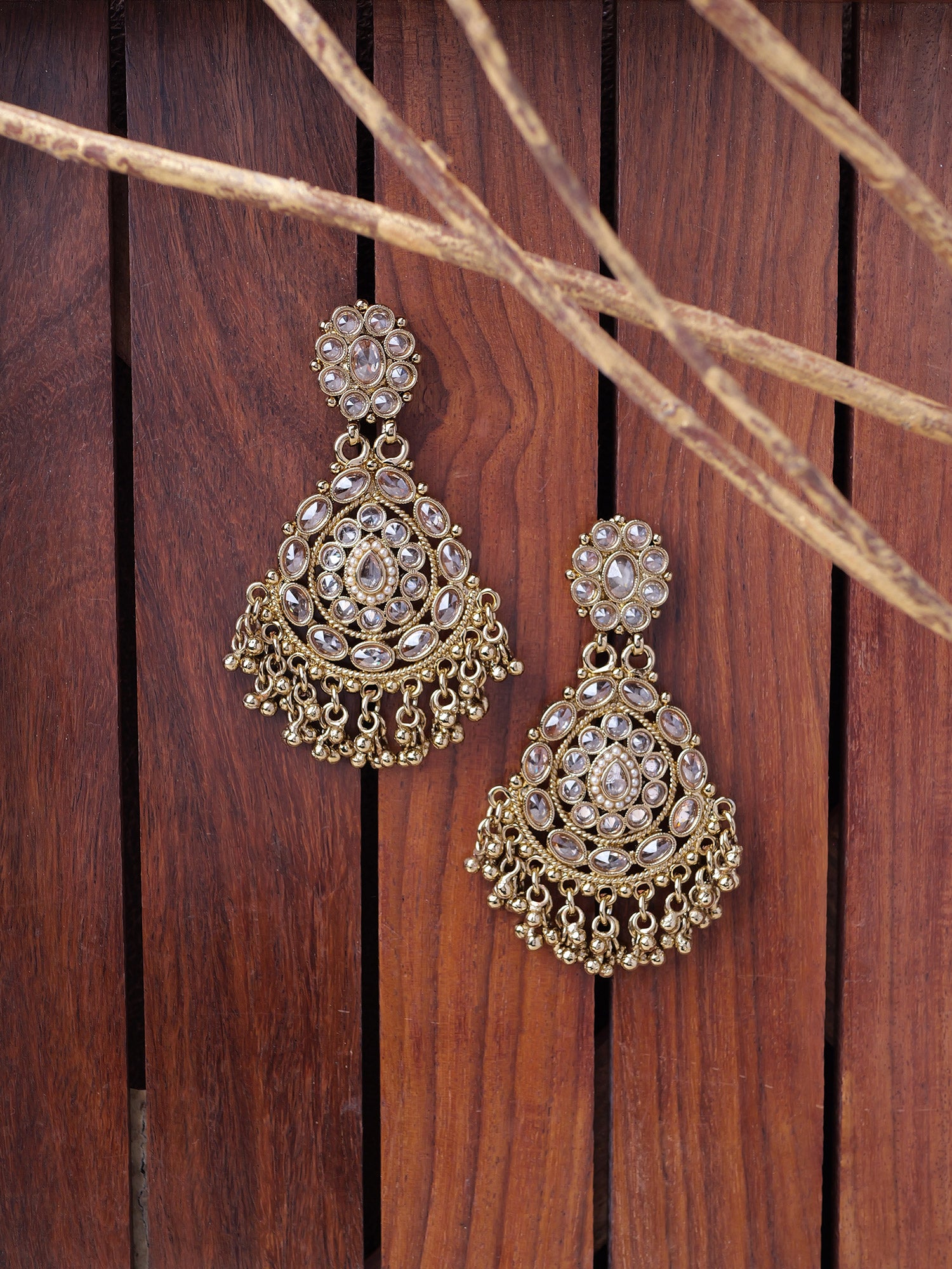 Veera Long Earrings in Antique Gold