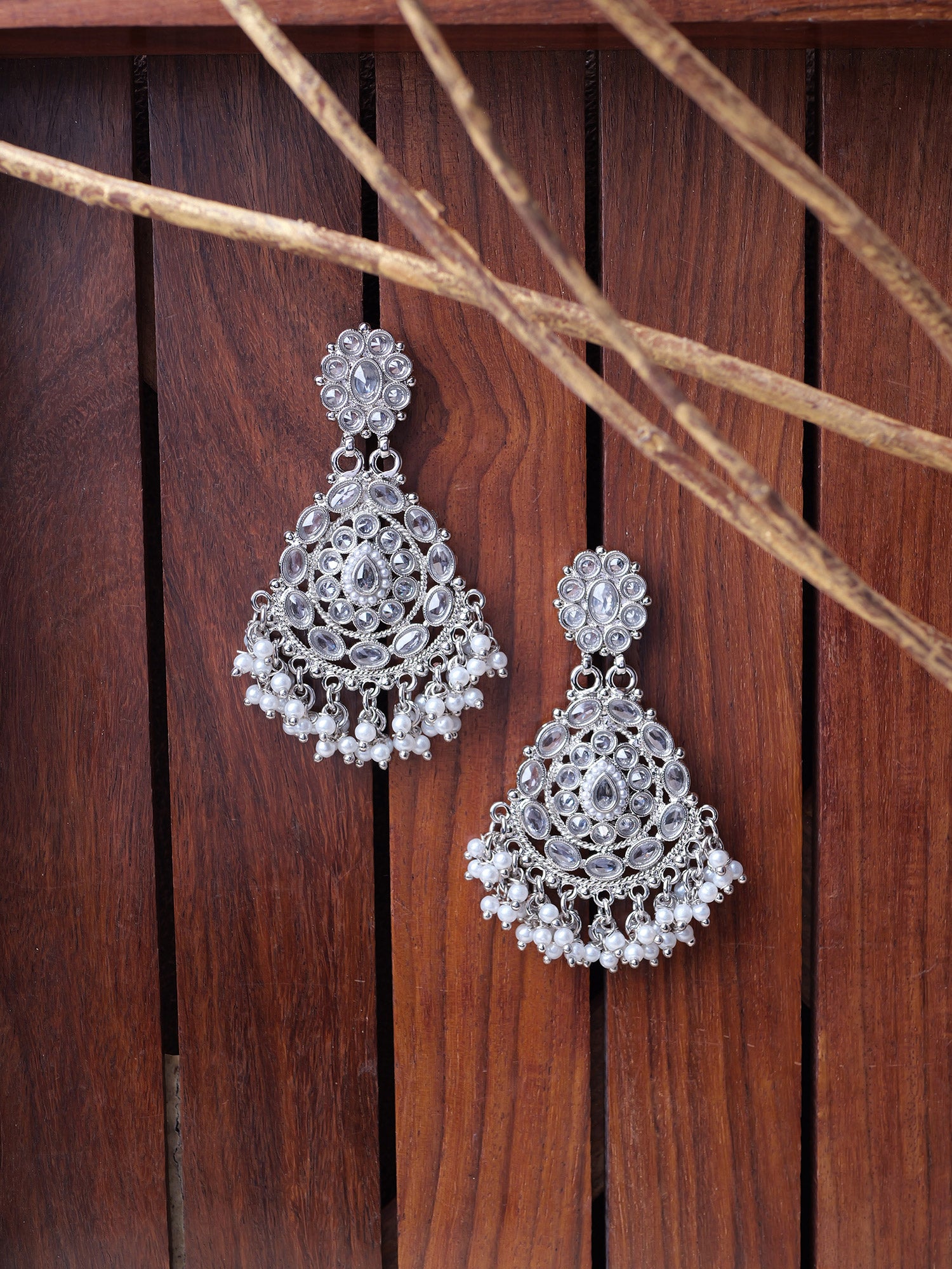 Veera Long Earrings in Rhodium