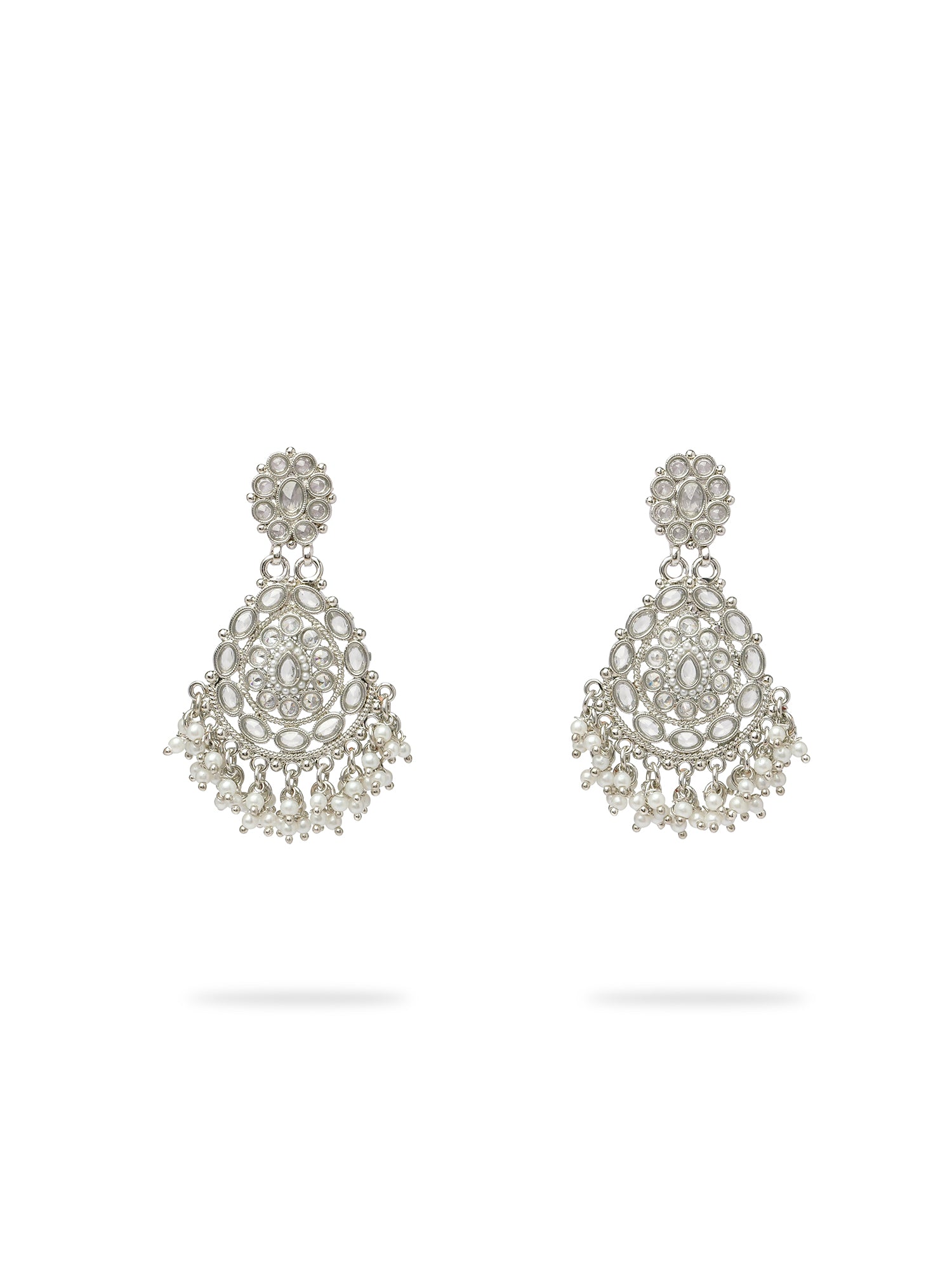 Veera Long Earrings in Rhodium