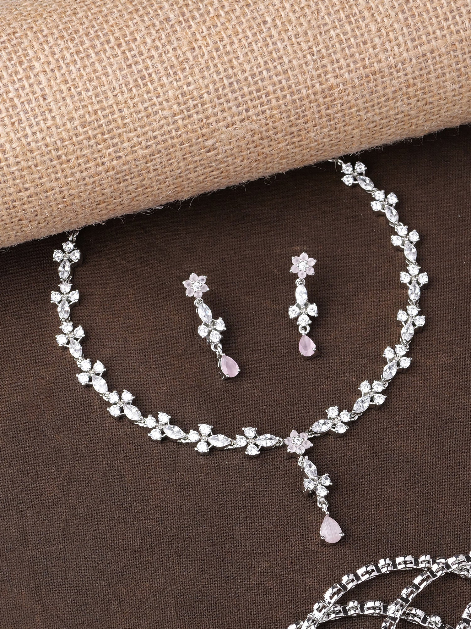 Verina Cubic Zirconia Necklace Set in Light Pink