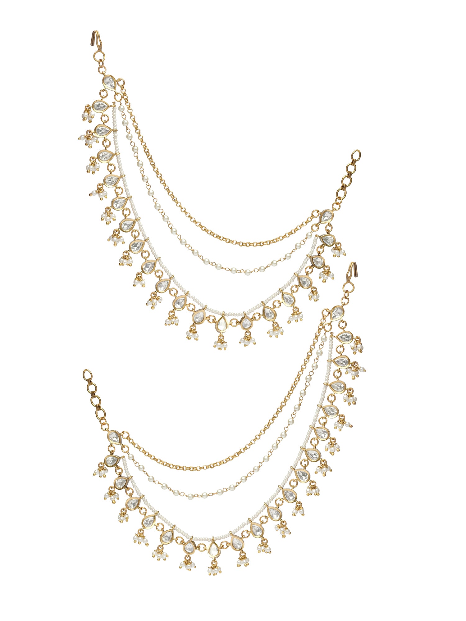 Visha Kundan Pearl Ear Chains