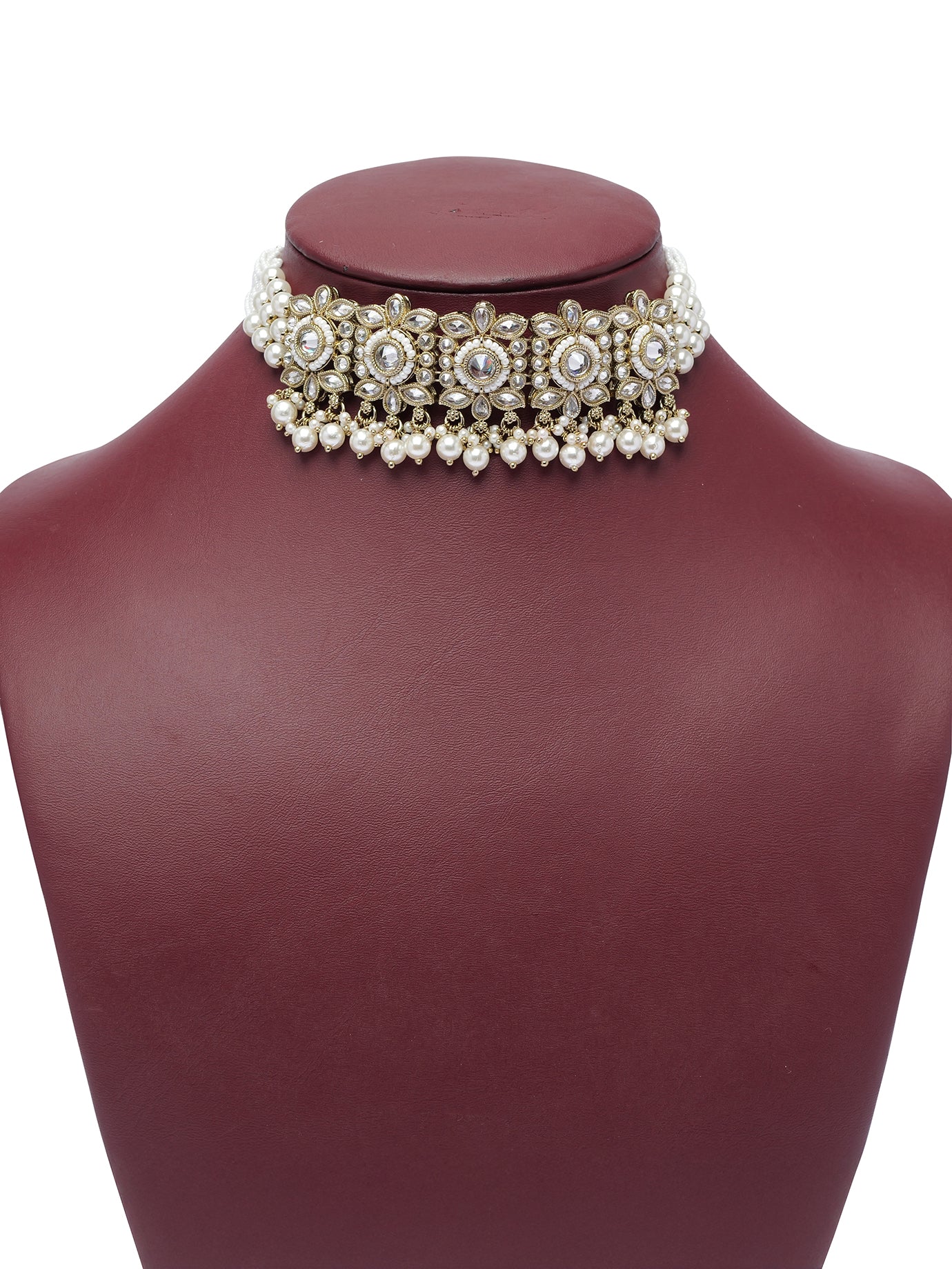 Yamini Choker Set in White and Antique Gold