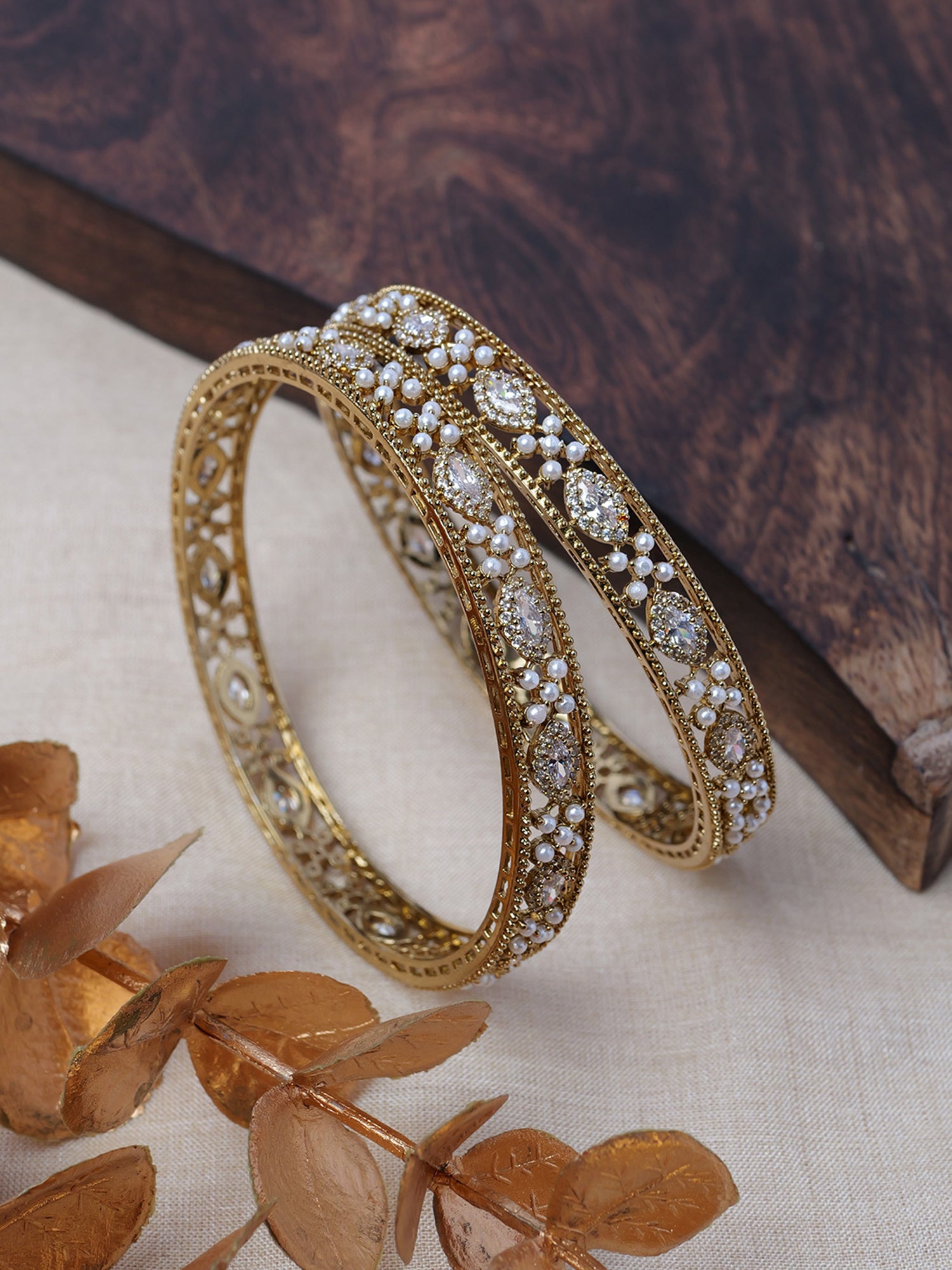 Yara Cubic Zirconia Pearl Bangles in White