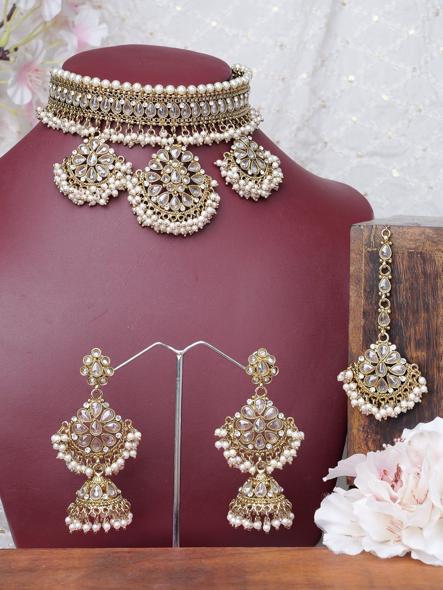 Yashvini Bridal Choker Set in Pearl and White