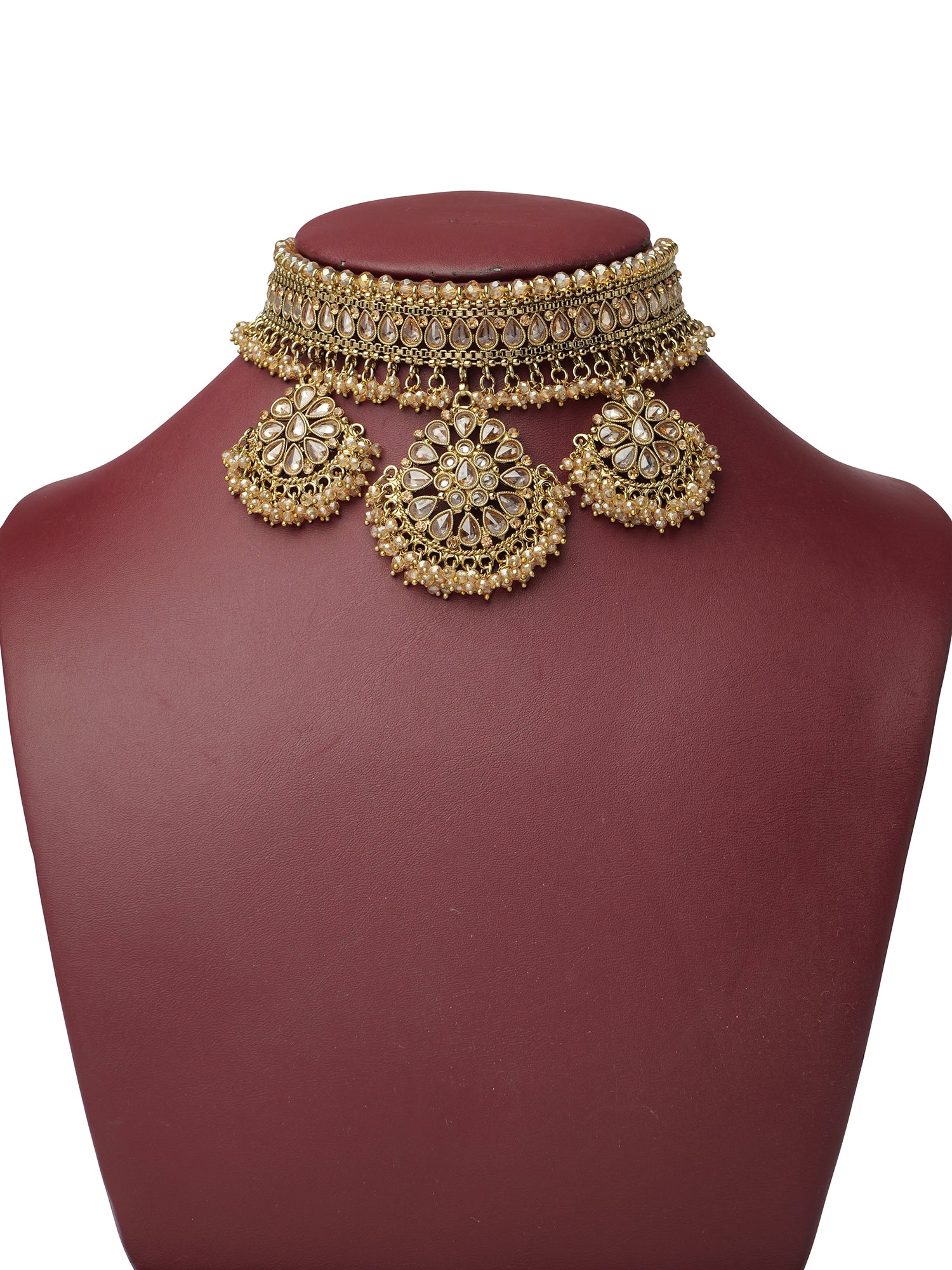 Yashvini Bridal Choker Set in Champagne Crystal and Antique Gold