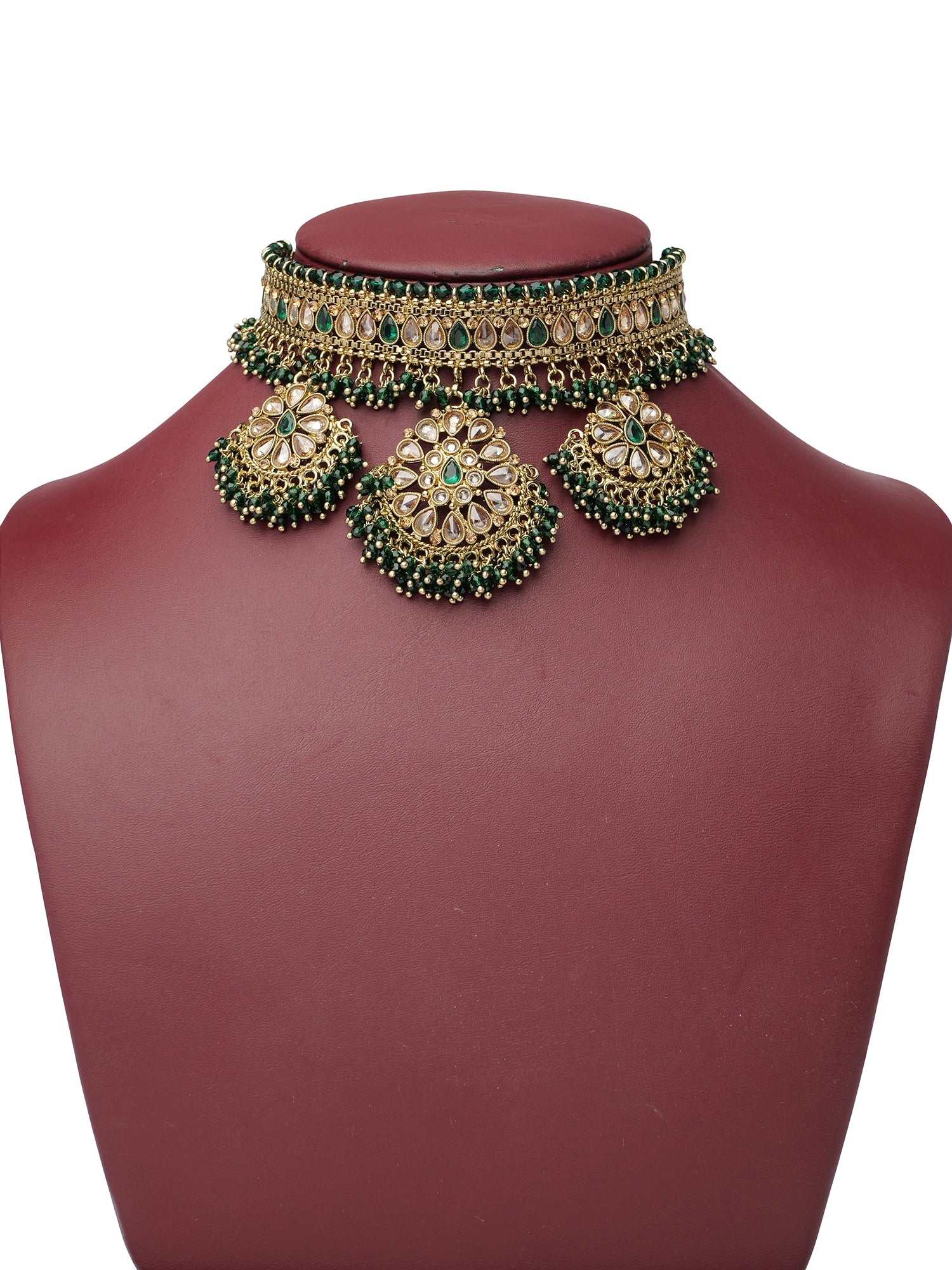 Yashvini Bridal Choker Set in Green and Antique Gold