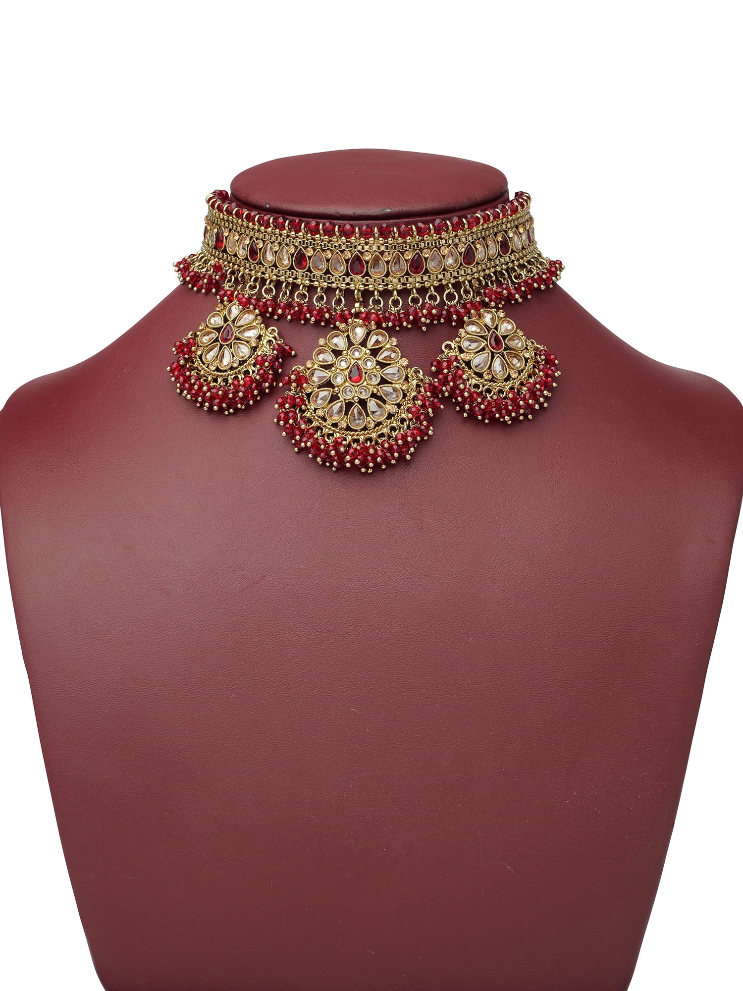 Yashvini Bridal Choker Set in Maroon and Antique Gold