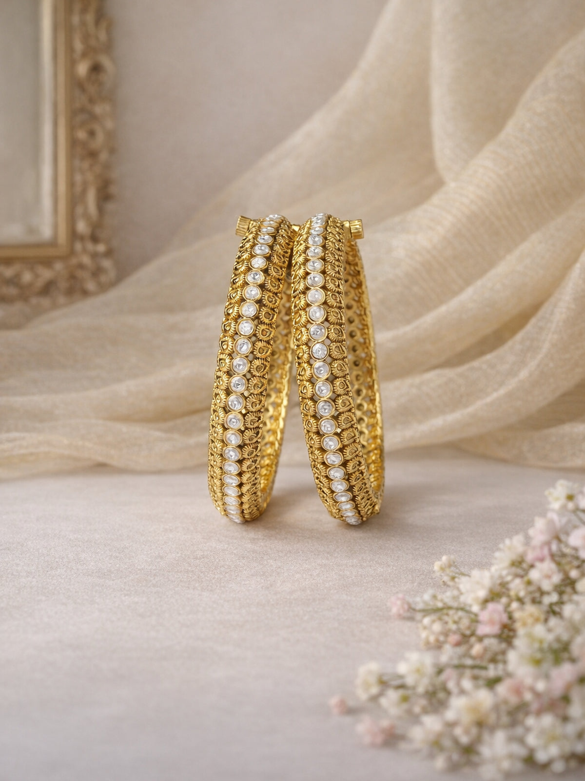 Yuvani Classic Kada Bangles in Gold Oxidised