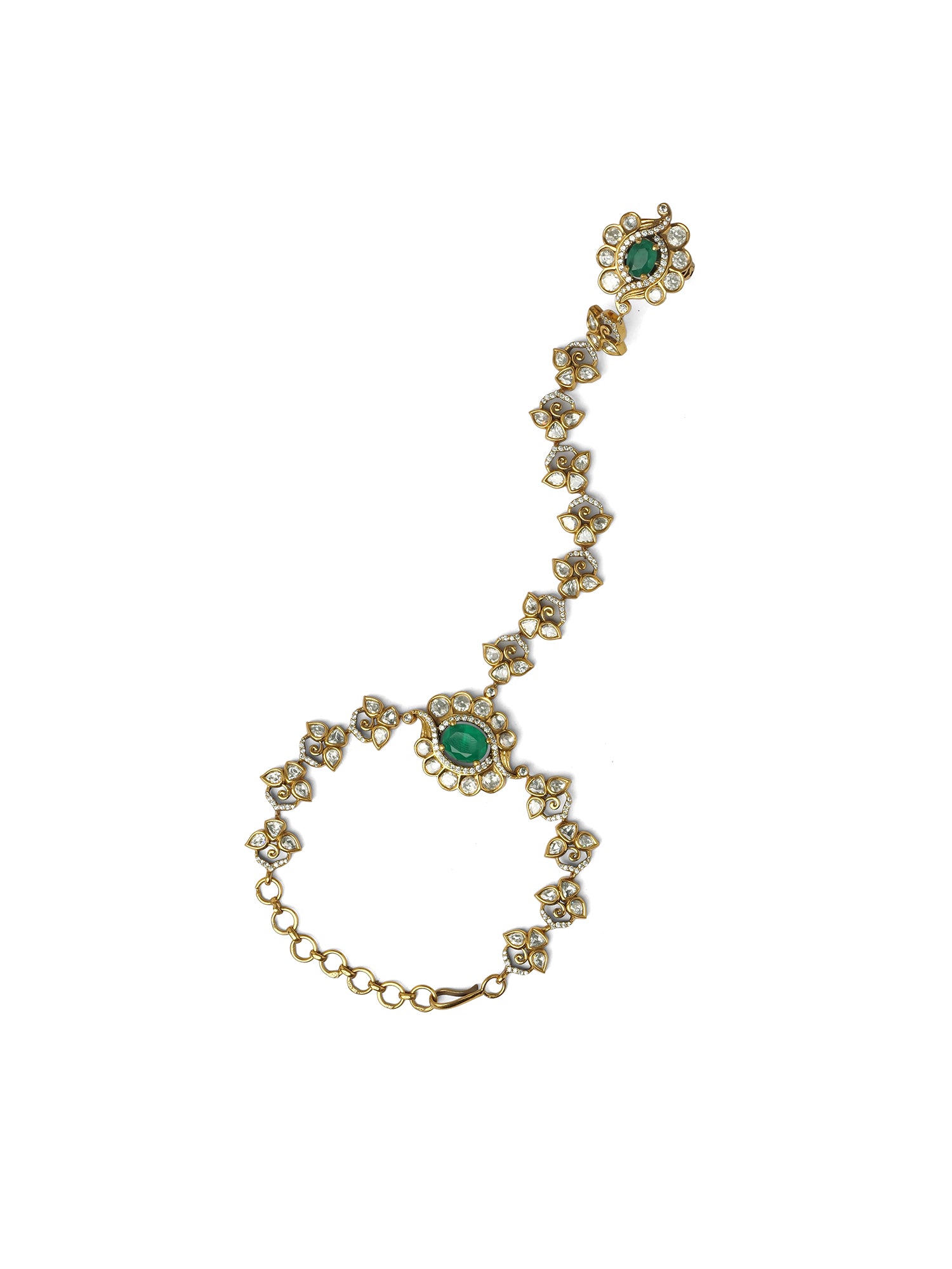 Yuvira Kundan Hand Chain in Green