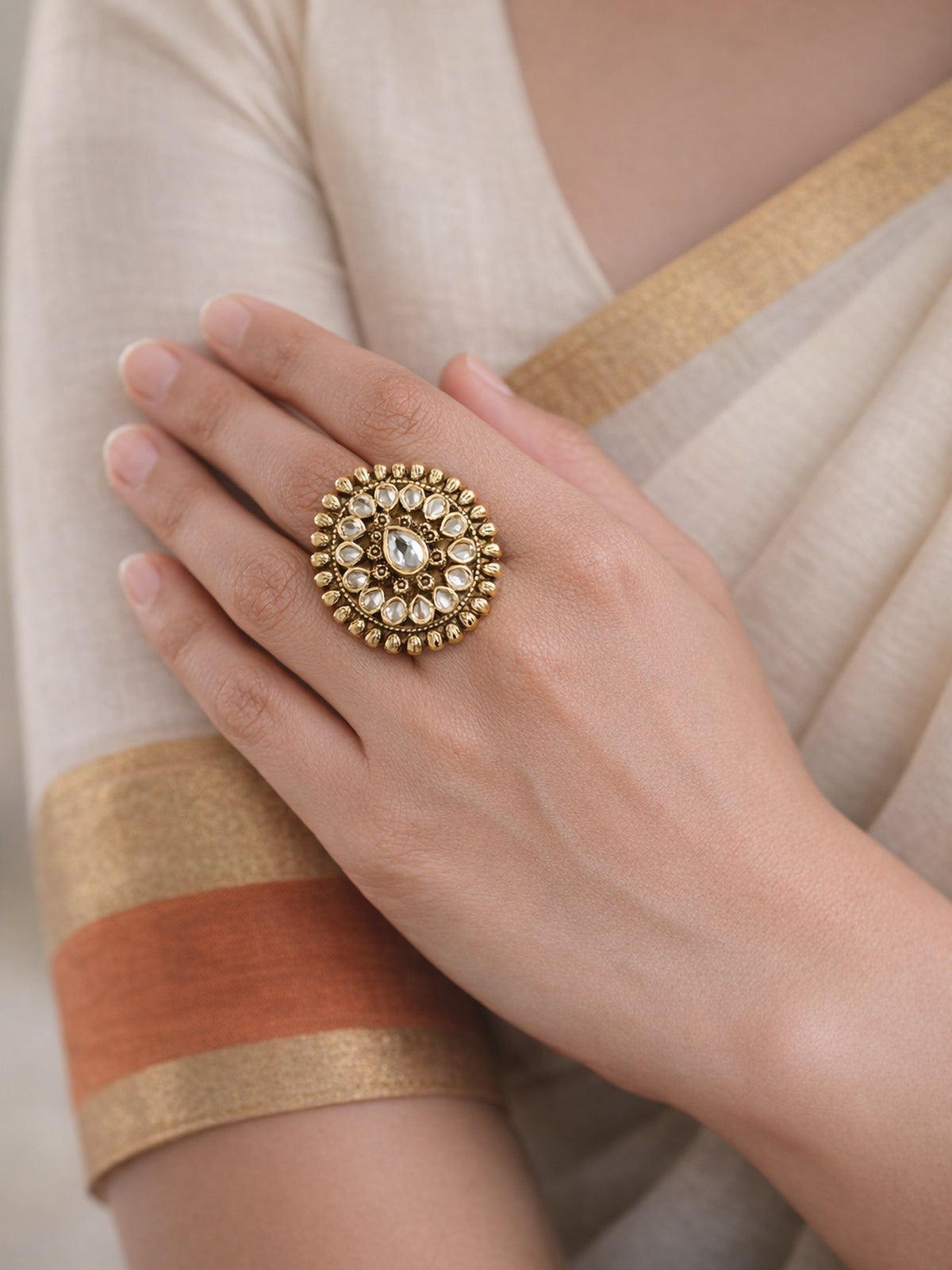 Zaarish Kundan Ring in White