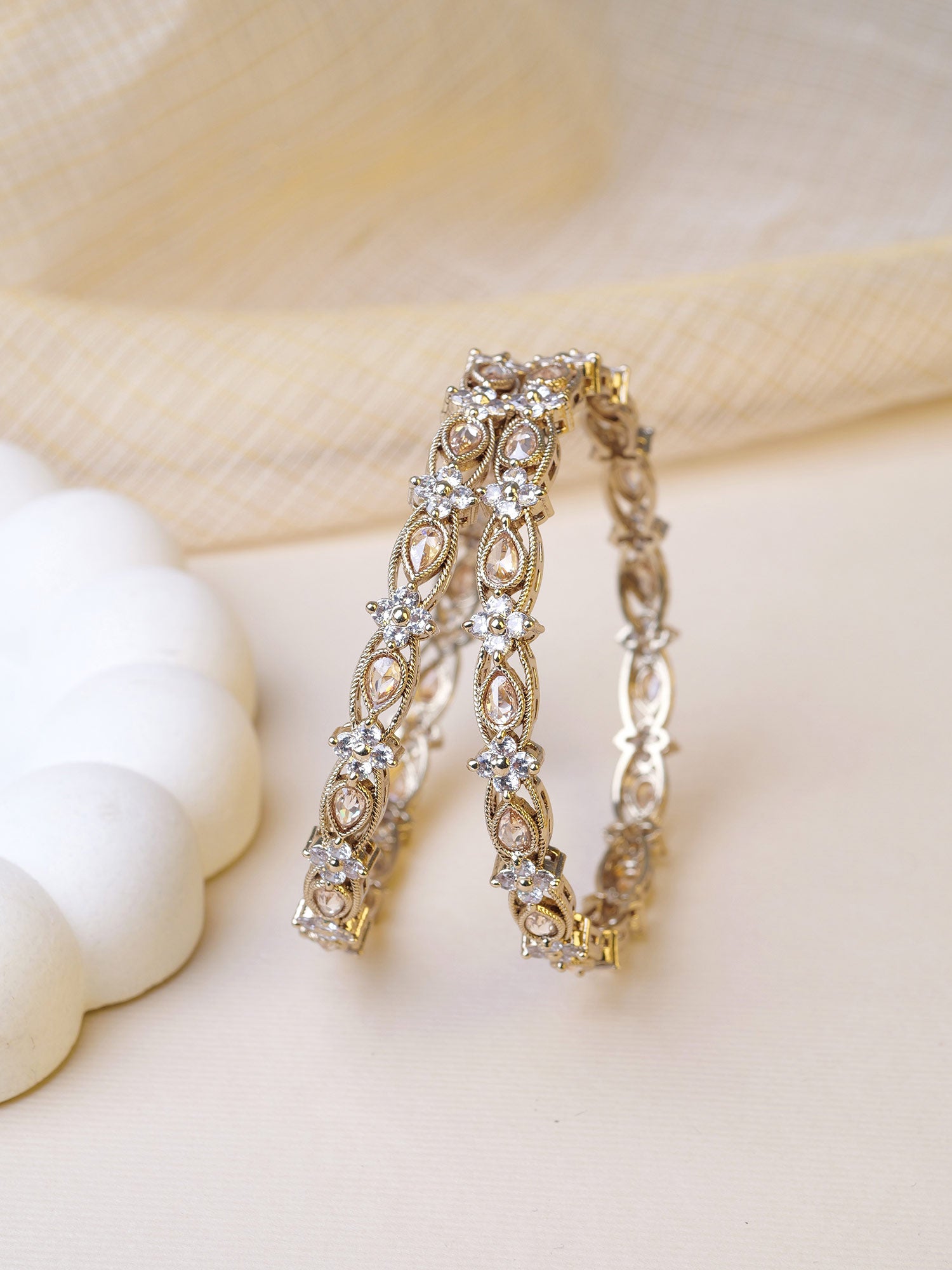 Zahra Kada Bangles in White and Champagne