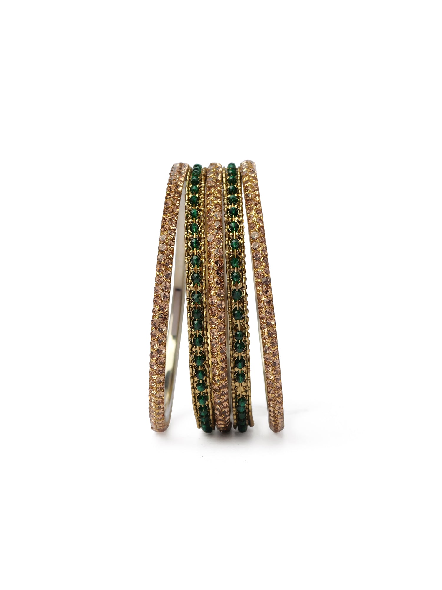 Zaida Bangle Set in Green and Antique Gold