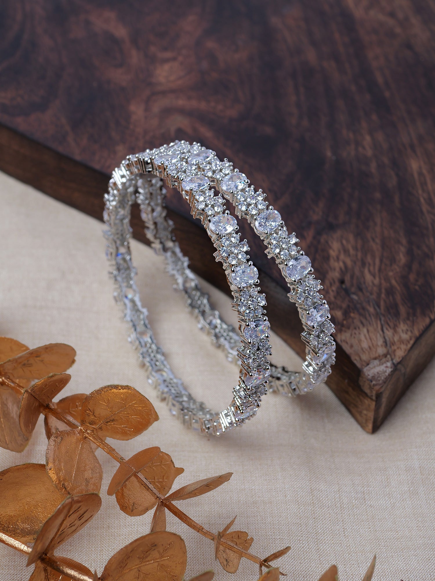 Zaina Cubic Zirconia Bangles in Rhodium