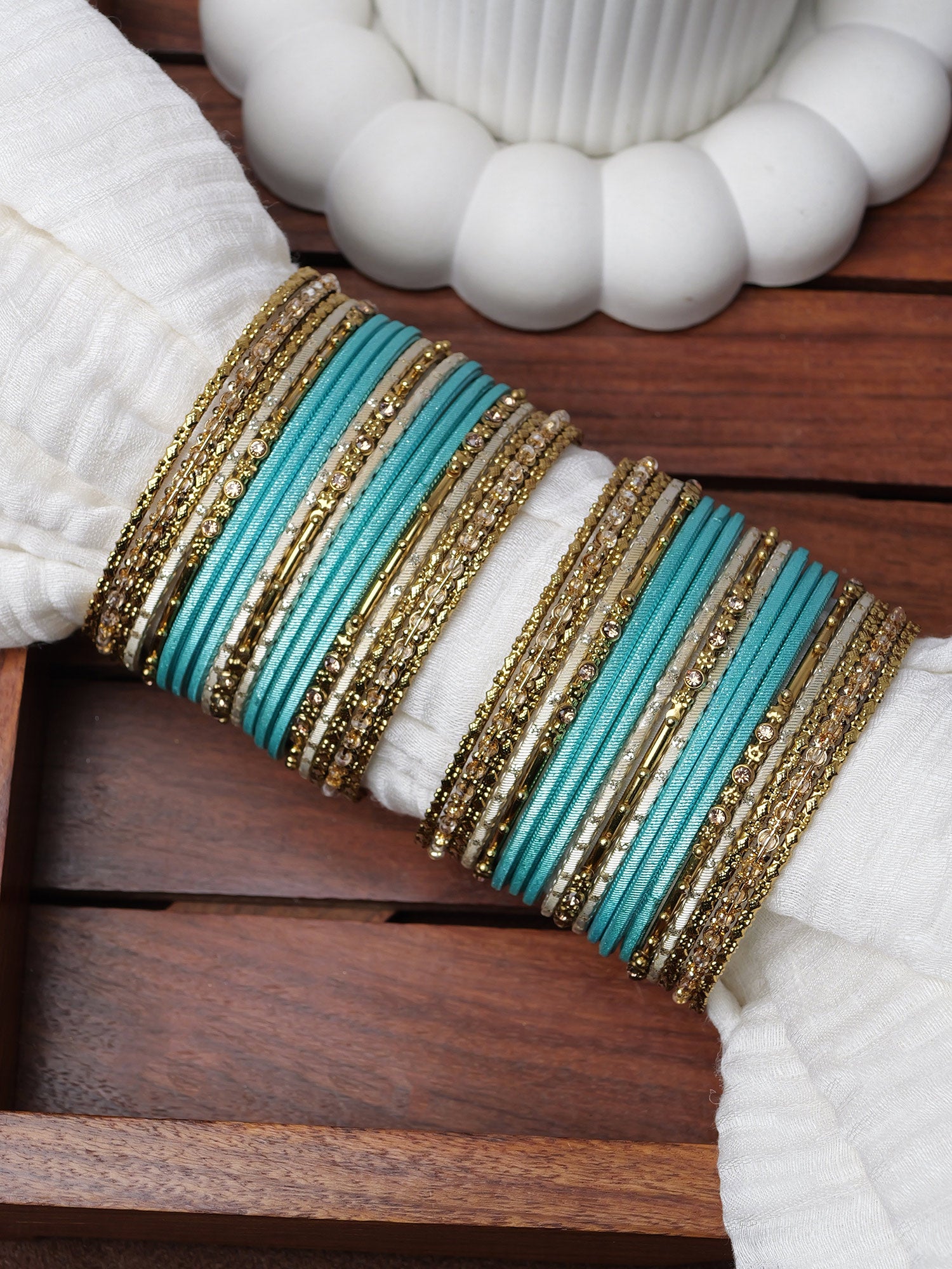 Zarina Antique Bangle Set in Deep Sea Green