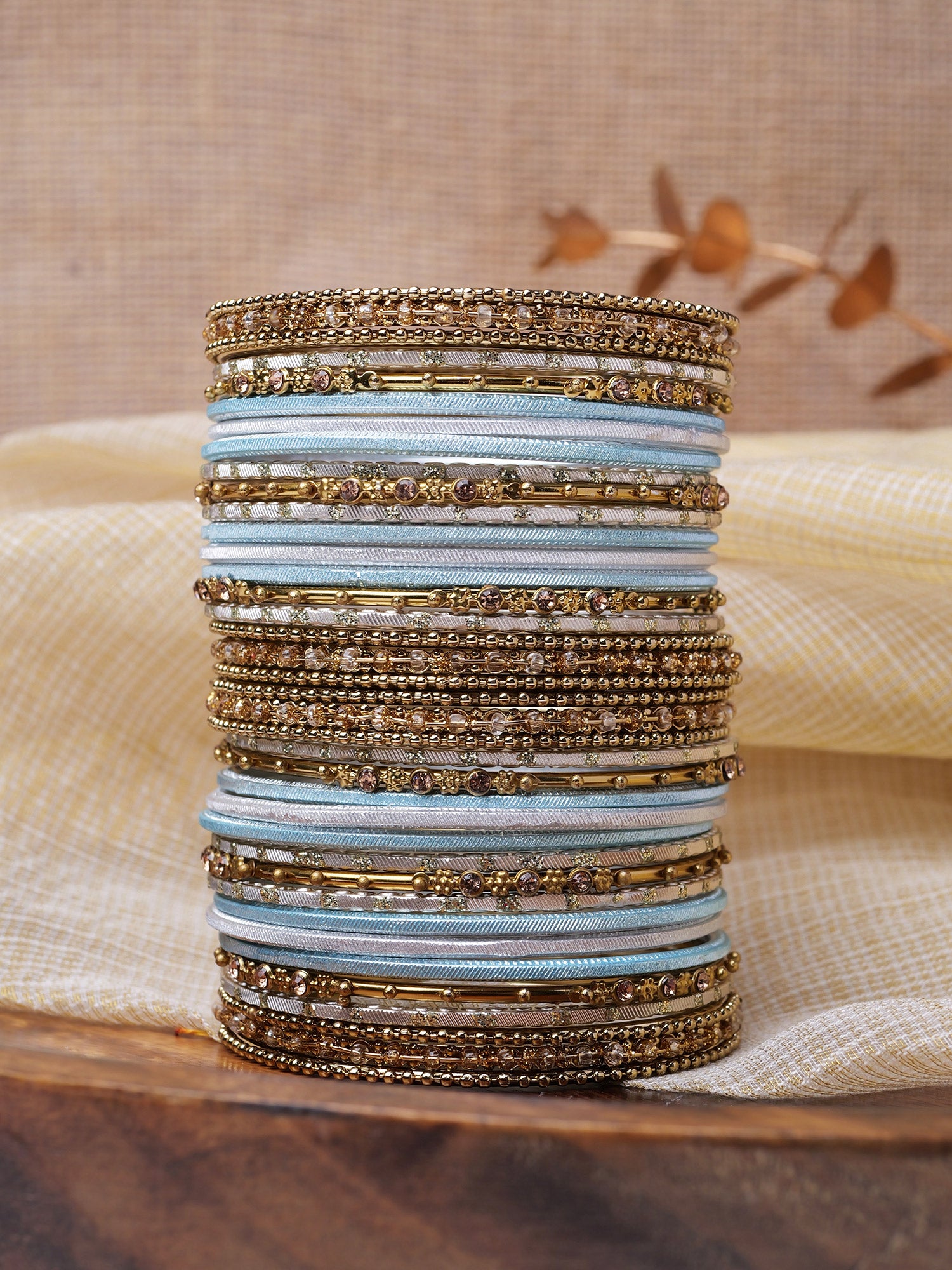 Zarina Antique Bangle Set in Pastel Blue