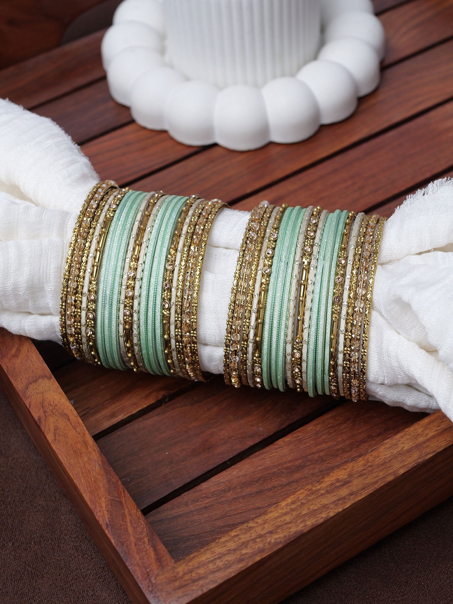 Zarina Antique Bangle Set in Pastel Mint