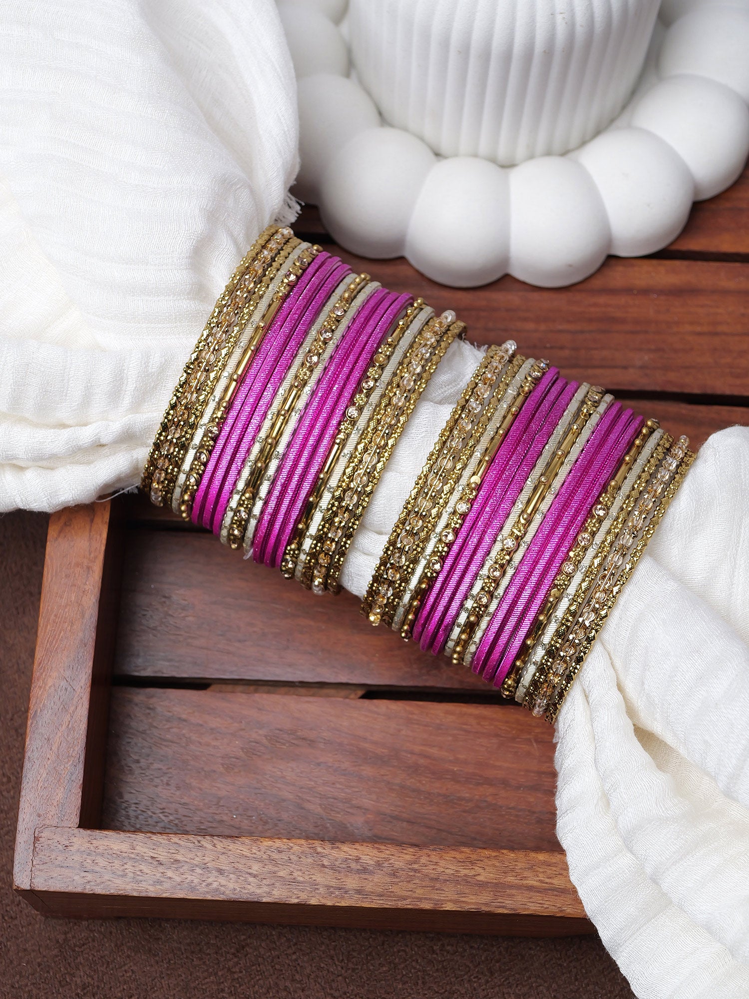 Zarina Antique Bangle Set in Rani Pink