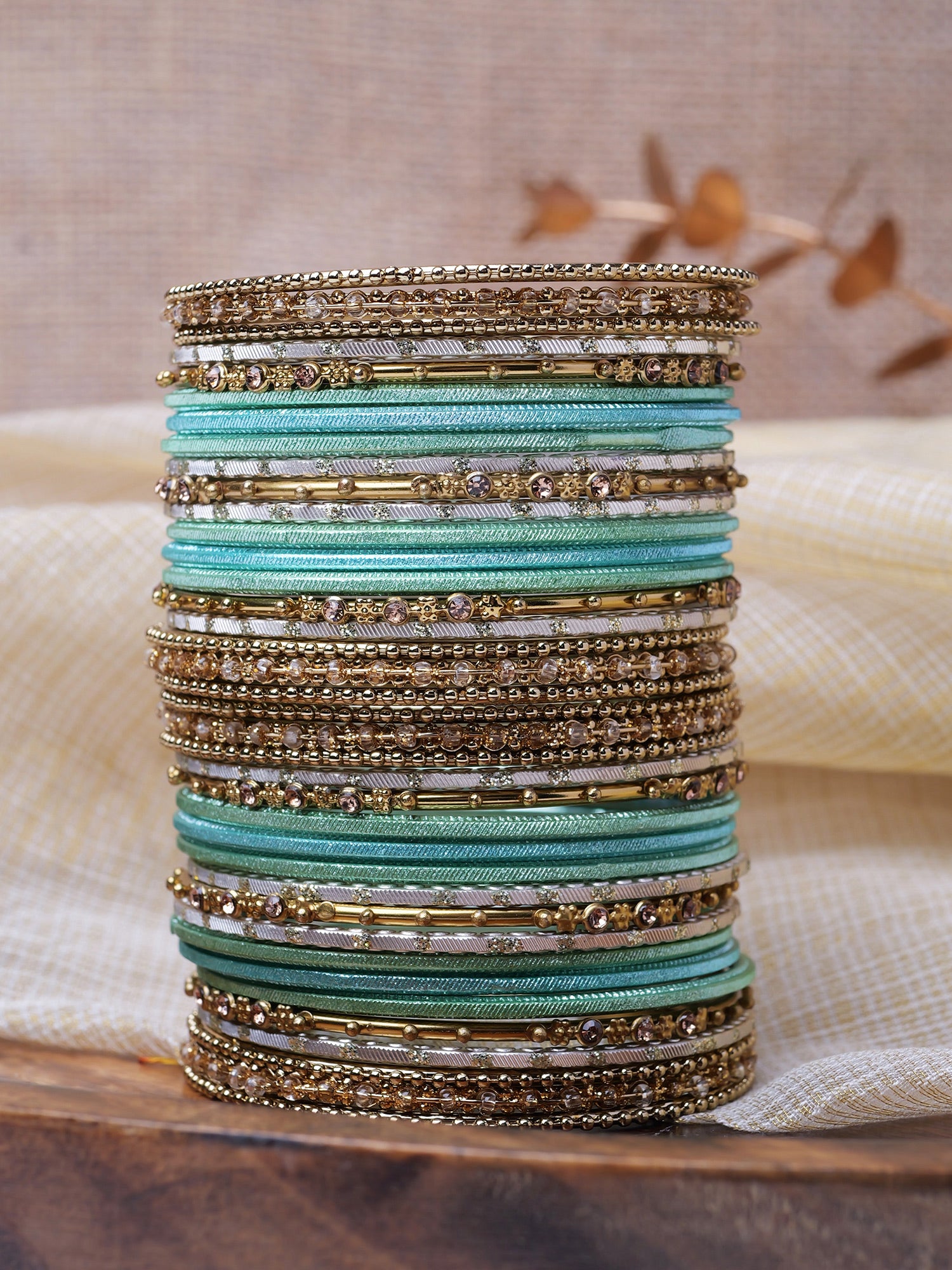 Zarina Antique Bangle Set in Sea Green